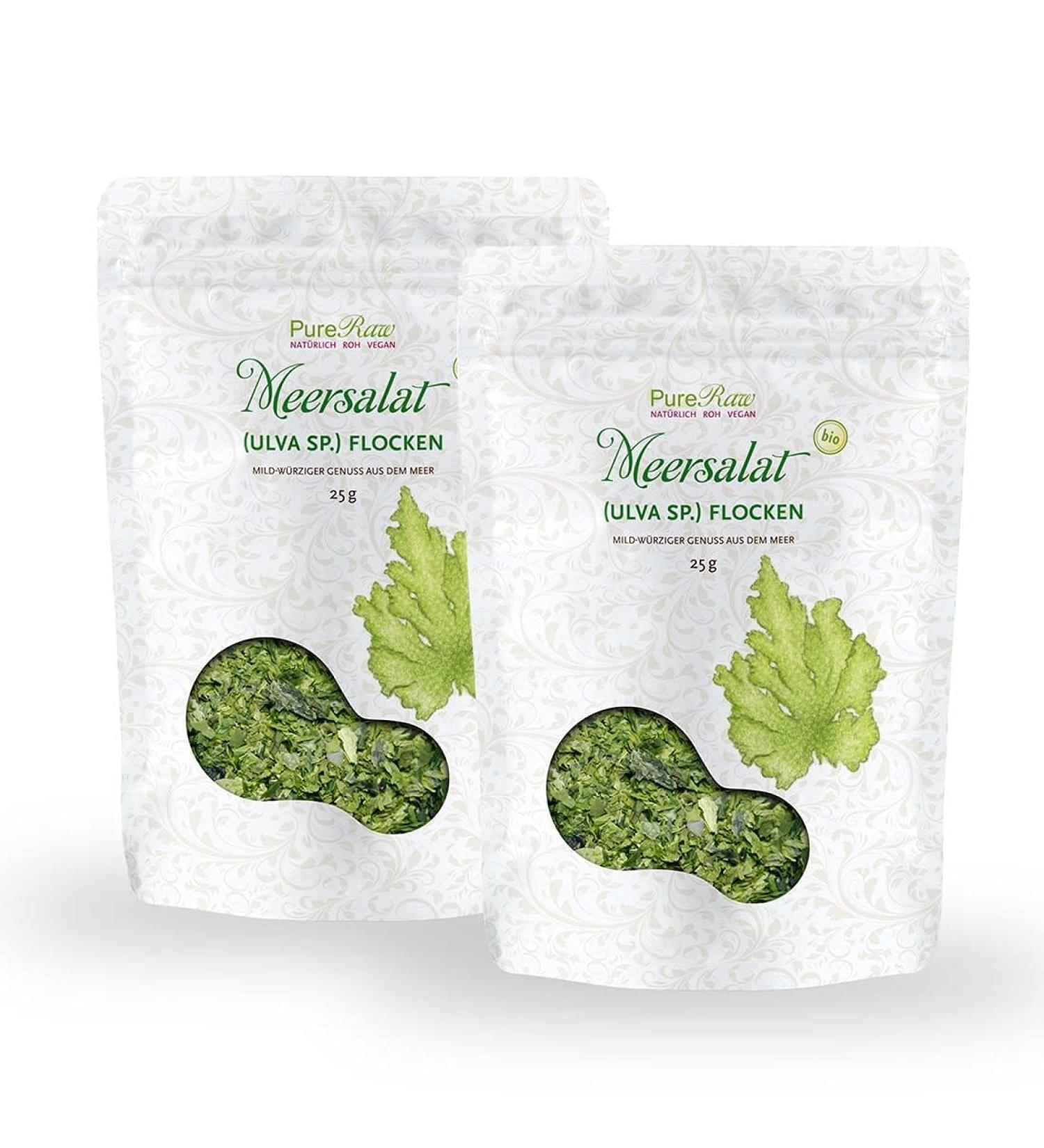 Organic Sea Salad Ulva Algae Flakes - Dried Atlantic Sea Lettuce | Raw Vegan Umami | 50g (2x25g) - Pureeraw - Buy Online on SooperMarket.com