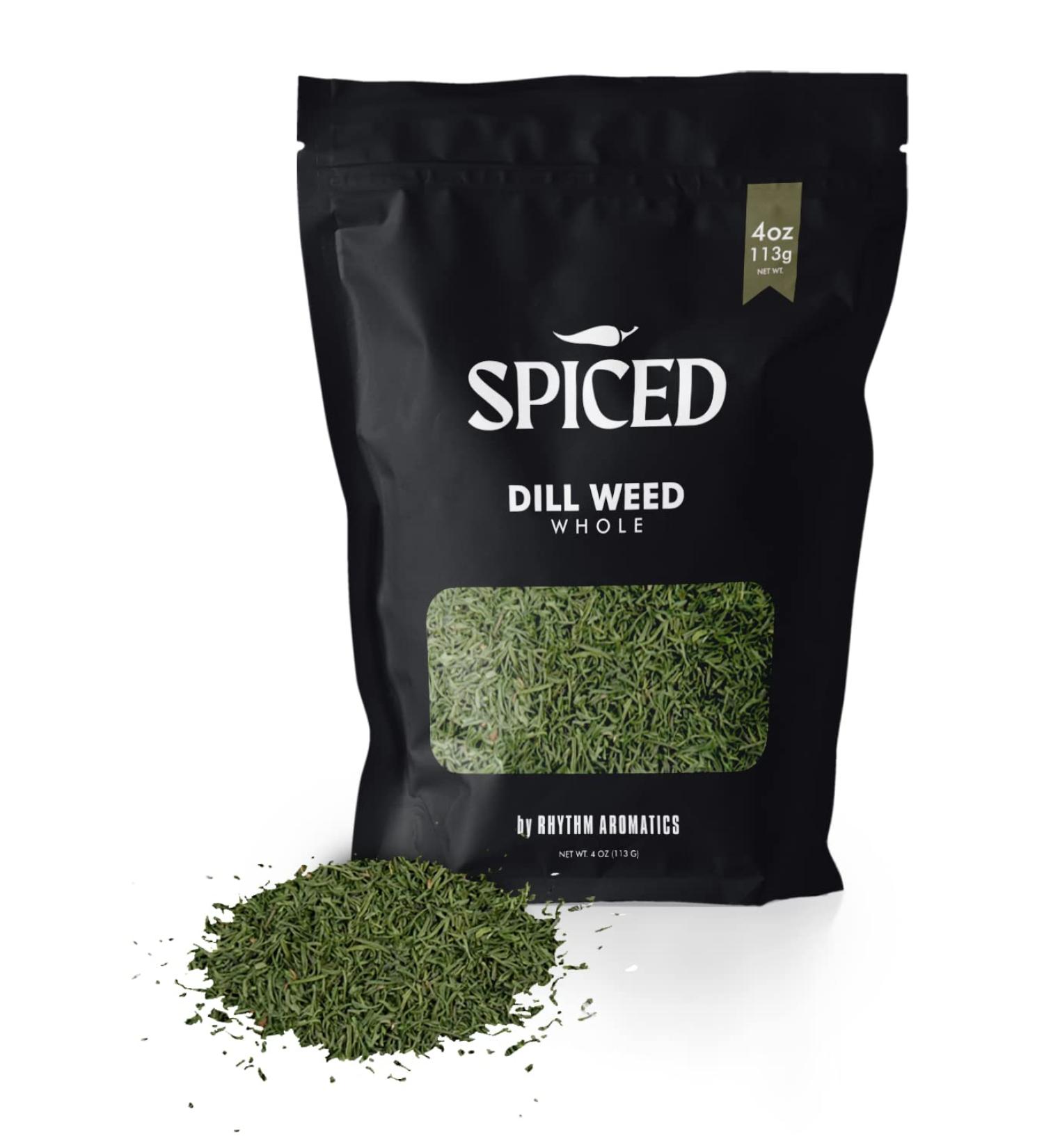 SPICED Dill Weed, 4 Oz of Whole Dill Weed in Closable Bag for Cooking, Great for Fish, Vegetable, Salad and Pickles