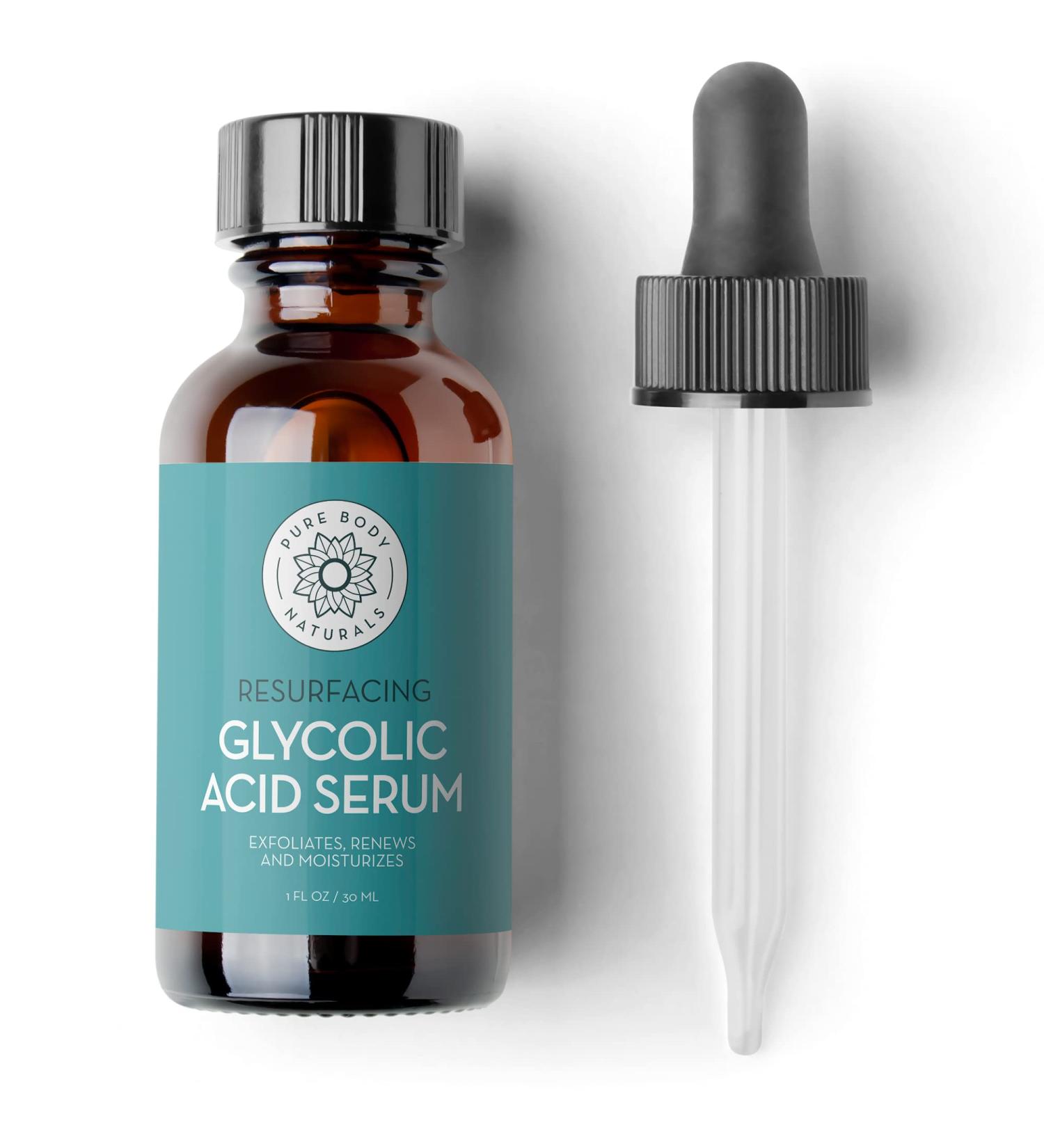 Pure Body Naturals Glycolic Acid Serum - Resurface Renew & Moisturize | 1 fl oz - International Shipping Available - Buy Online on SooperMarket.com