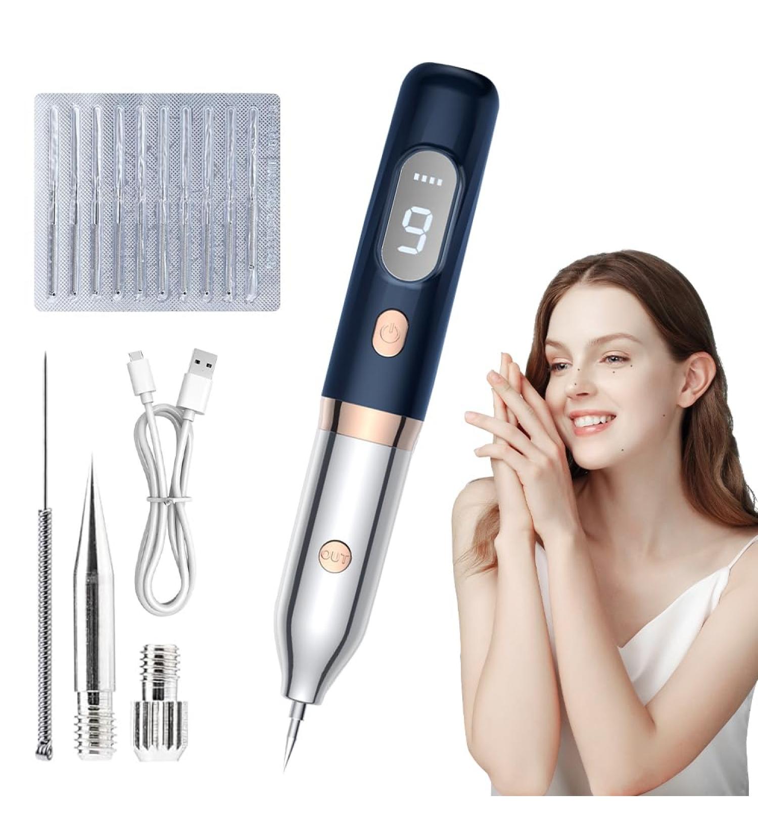 Skin Tag Removal Pen Best Skin Tag Remover Pen 9 Modes LCD Display & Spotlight Portable Rechargeable Skin Tags Removal kit with Replaceable Needles for Wart Freckle Dark Spot - Buy Online on SooperMarket.com