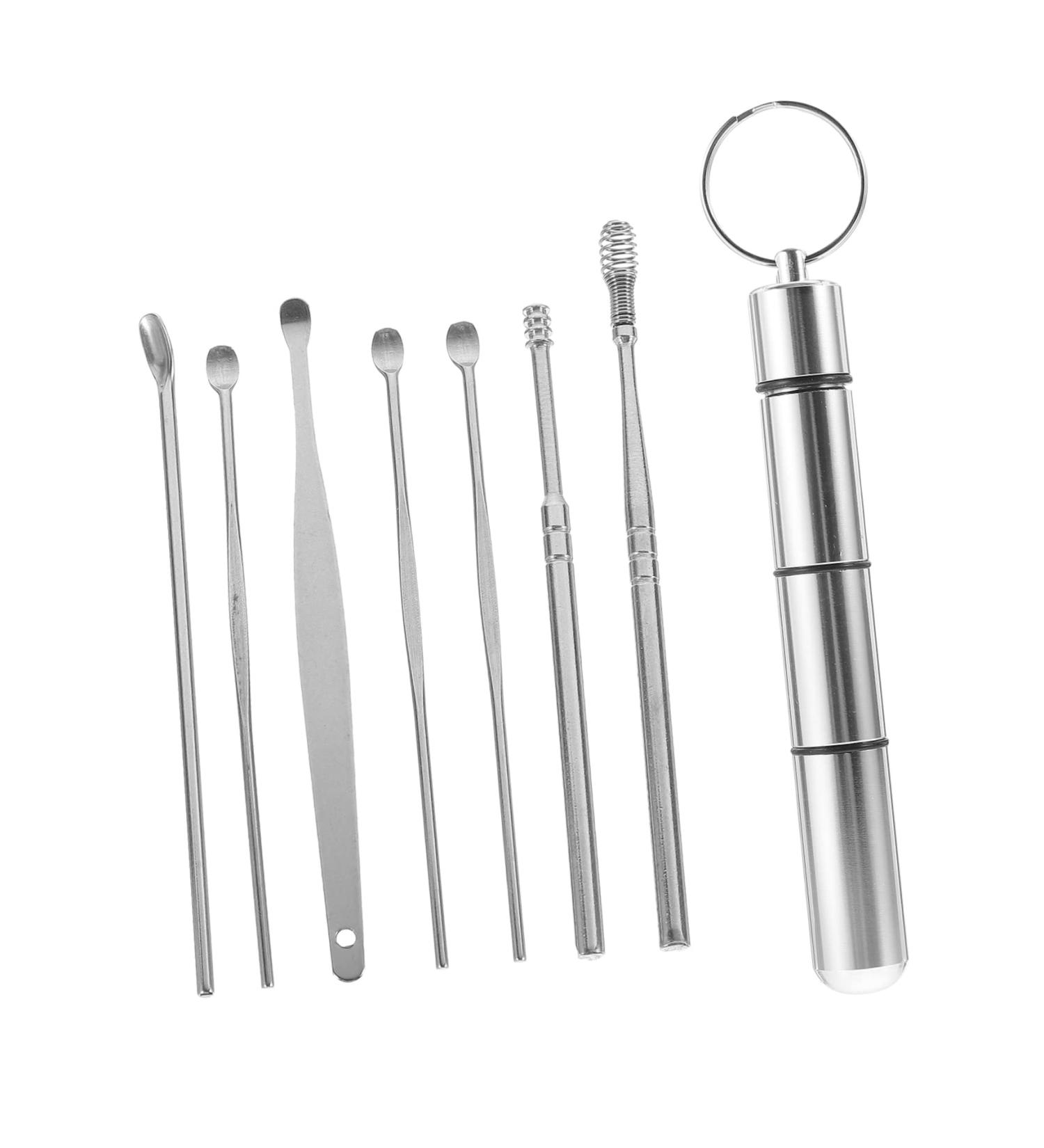 Stainless Steel Ear Cleaning Kit with 7 Picking Spoons - Rotary Tool Set for Ear Cleaning - Buy Online on SooperMarket.com