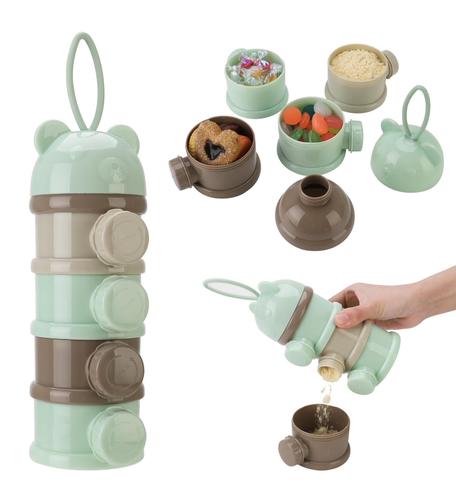 Heyu-Lotus Portable Baby Milk Powder Dispenser - 4 Layers Twist-Lock Formula Storage Container - 270ml per Layer - Silicone Handle - Green - Buy Online on SooperMarket.com