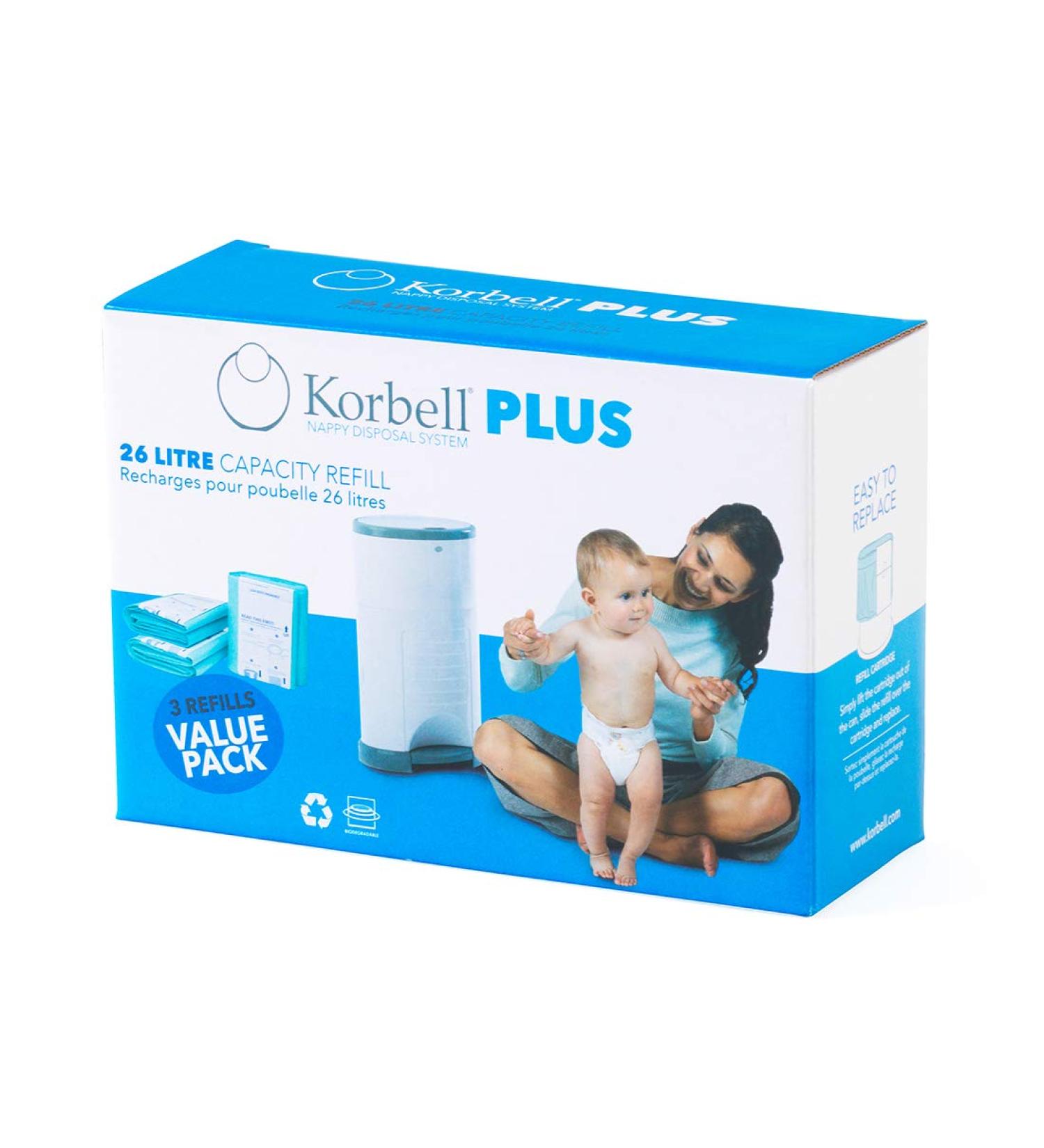 Biodegradable Collar Refill Packs for Diaper Containers - Maxi 26L x3 - Odor Control - 330 Diaper Capacity - Eco-Friendly - Buy Online on SooperMarket.com
