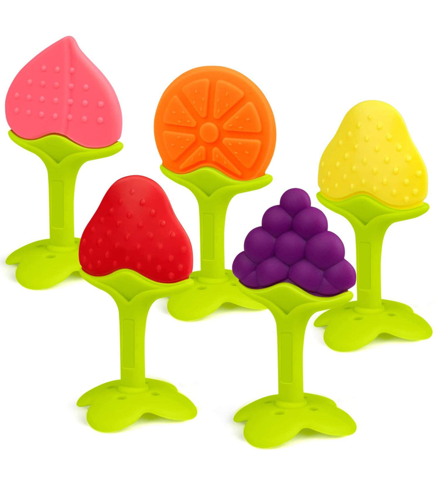 SHARE&CARE BPA Free Silicone Fruit Teether Toys with Storage Case - Infant Teething Pain Relief (5 Tree Fruits) - Buy Online on SooperMarket.com