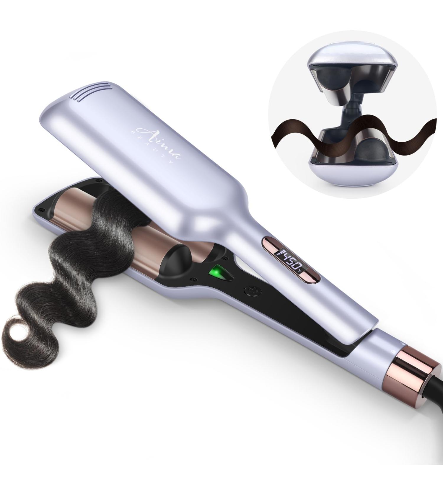 32mm Aima Beauty Curling Wand - Big Wave Mermaid Hair Waver Anti-Scald Ionic Lock for All Hair Types - Purple - Buy Online on SooperMarket.com