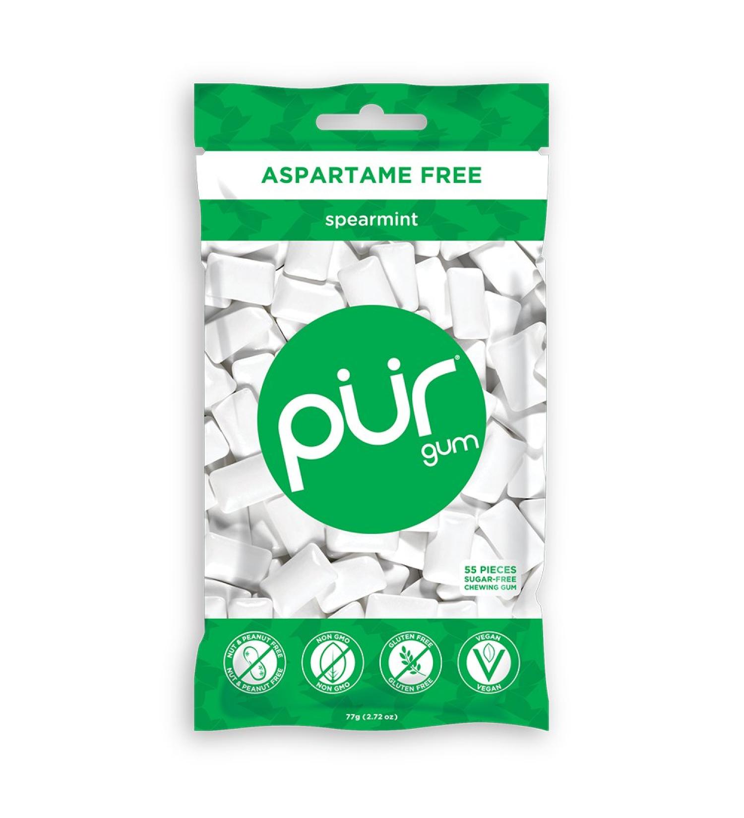 PUR Sugar Free Chewing Gum with Xylitol - Vegan, Keto & Gluten Free Spearmint Flavor, 55 Pieces - Buy Online on SooperMarket.com