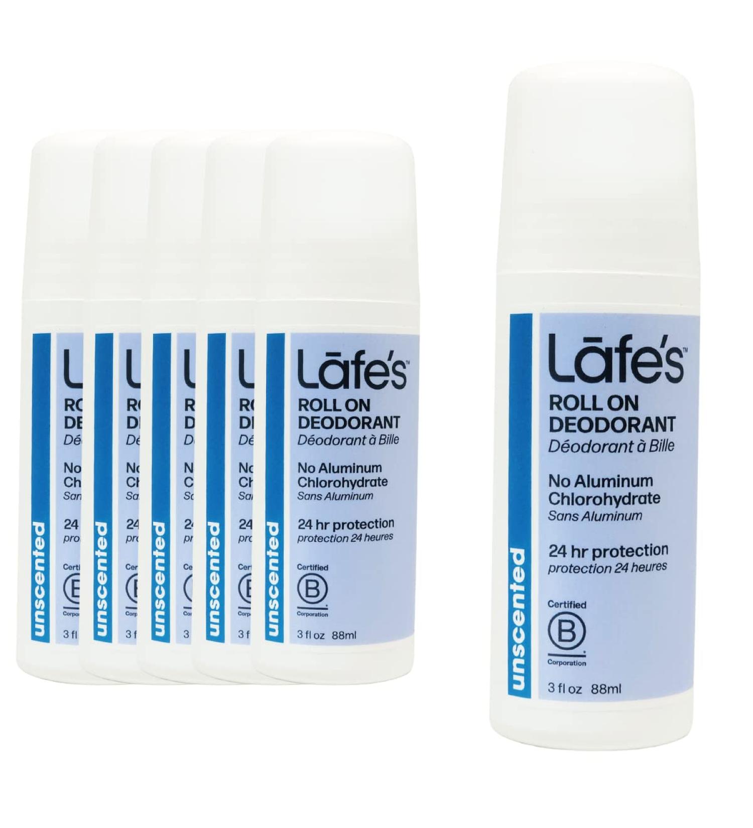 Lafe's Natural Deodorant 3oz Roll-On | Aluminum-Free for Men & Women | 24-Hour Protection | Unscented | 6 Pack - Buy Online on SooperMarket.com