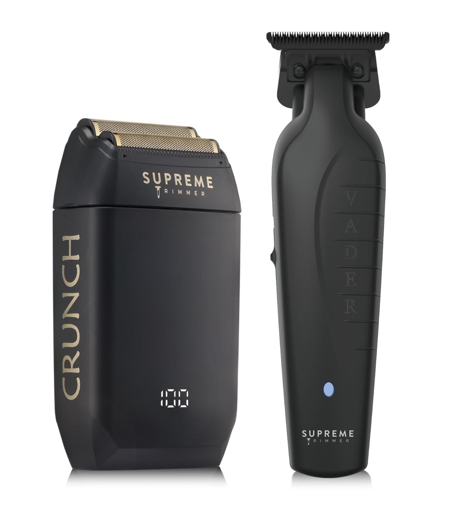 Supreme Trimmer Vader & CRUNCH Foil Shaver Kit | Professional DLC T-Blade Beard Trimmer ST3778 & Waterproof IPX6 Shaver Set | Black Barber Haircutting Tools for Precision Grooming - Buy Online on SooperMarket.com