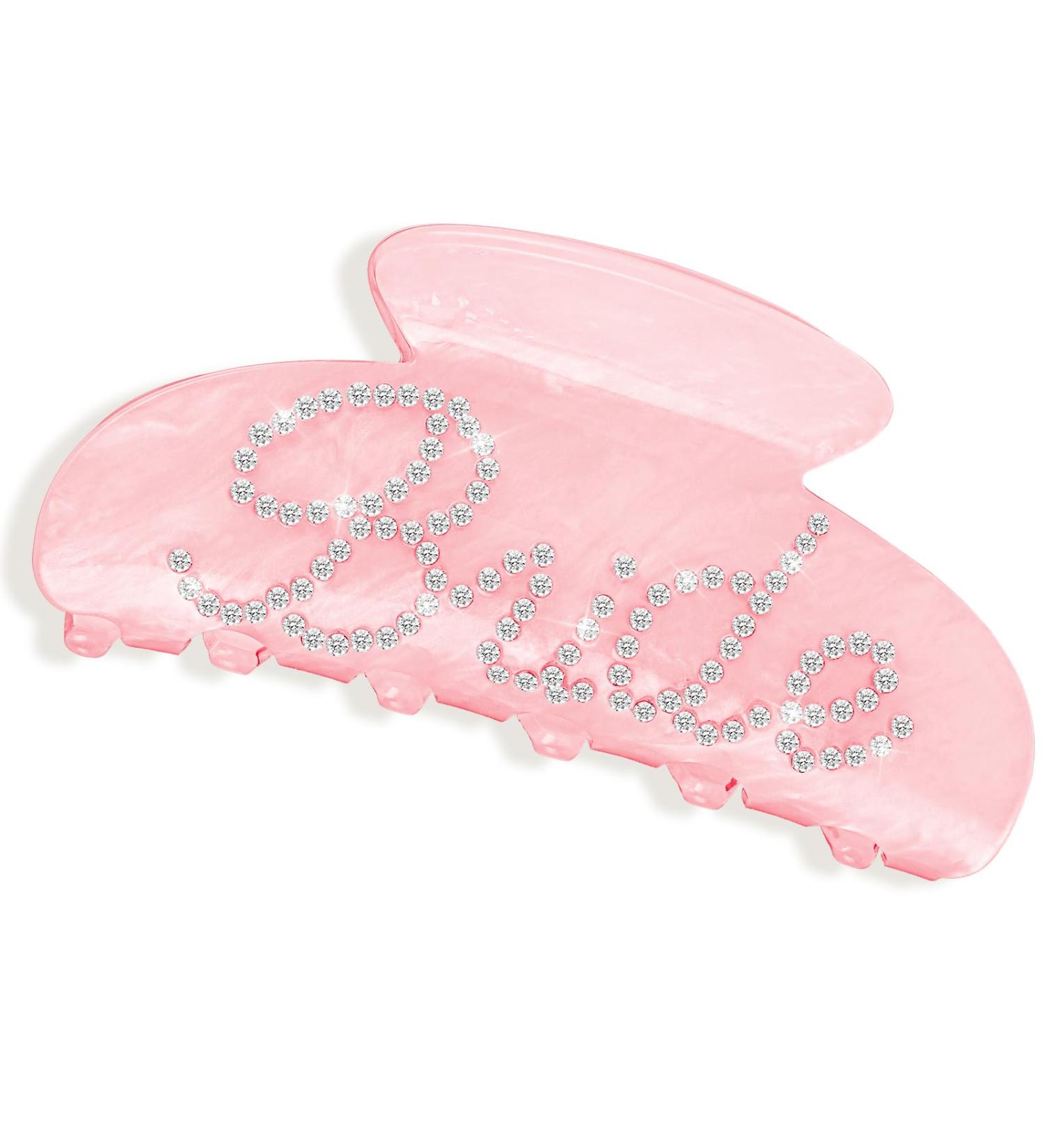 Gjinxi Bride Claw Hair Clip Pink Acrylic Hair Clip with Rhinestone Bride Logo Bride Bridesmaid Gift for Wedding Banana Barrettes Hair Decorations for Bachelorette Party Decorations Bridal Shower - Buy Online on SooperMarket.com