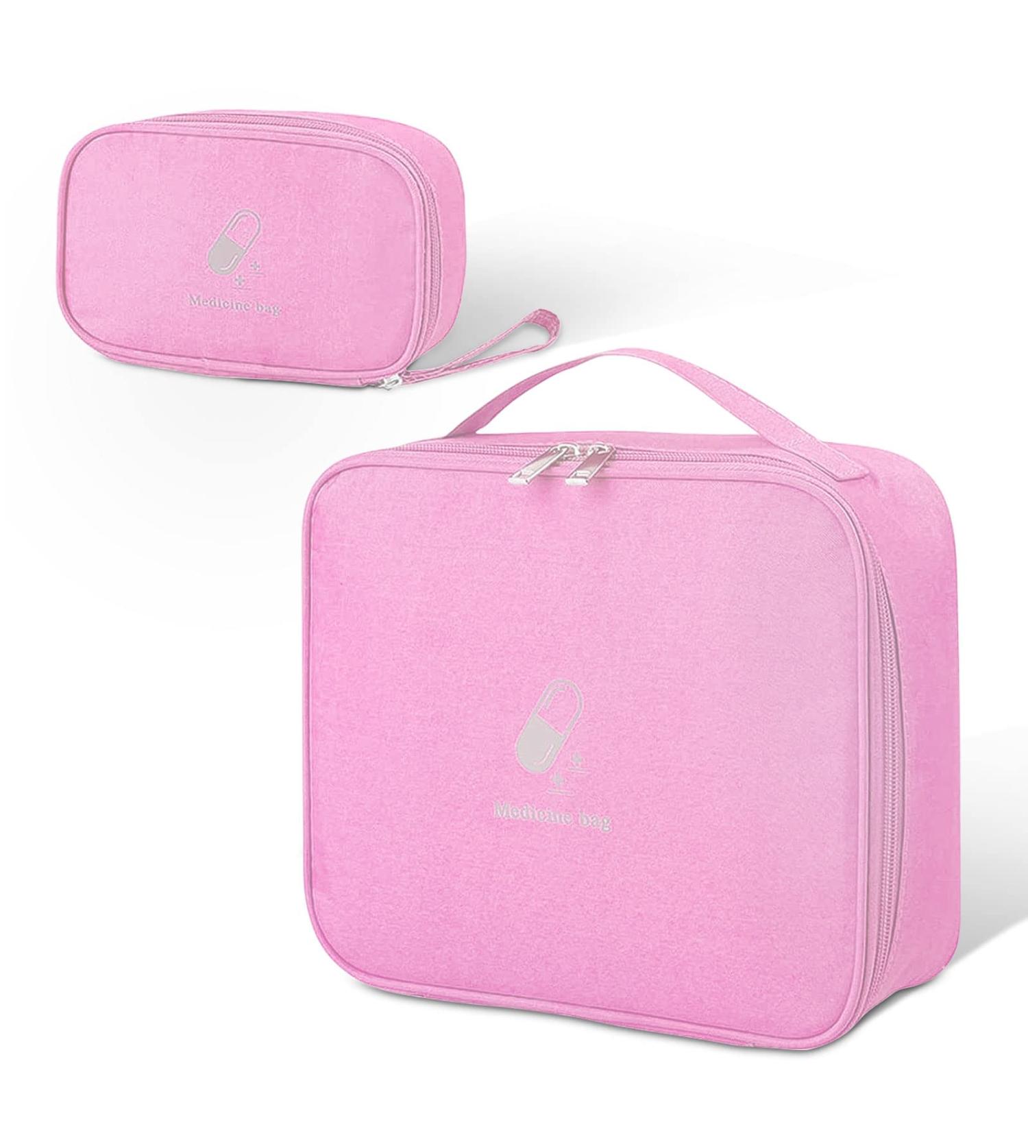 Keraneet 2-Piece Medication Bag | Dust-Repellent Portable Pharmacy Storage for Travel & Home - Pink - Buy Online on SooperMarket.com