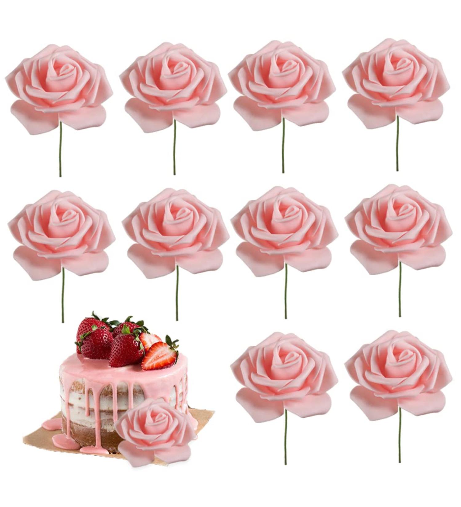 Obelunrp Womens Day Cake Topper 10PCS Pink Rose Flower Cake Topper Party Cake Decor for 3.8 Goddess Festival Mother Day (2.95x7.87inch) - Buy Online on SooperMarket.com