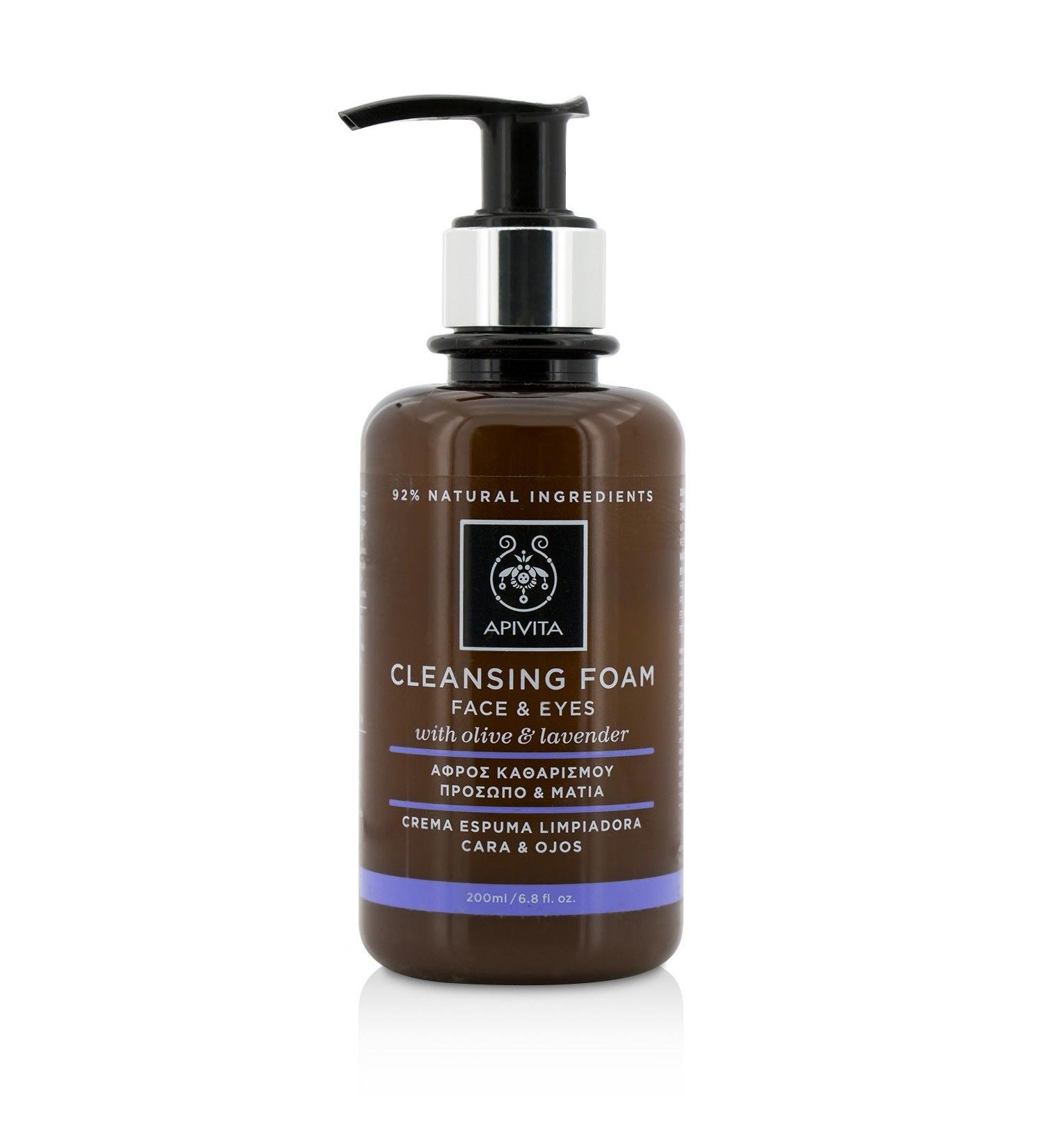 Apivita Creamy foam cleanser for face and eyes suitable for all skin types cleanses impurities and make up with Olive & Lavender - Buy Online on SooperMarket.com