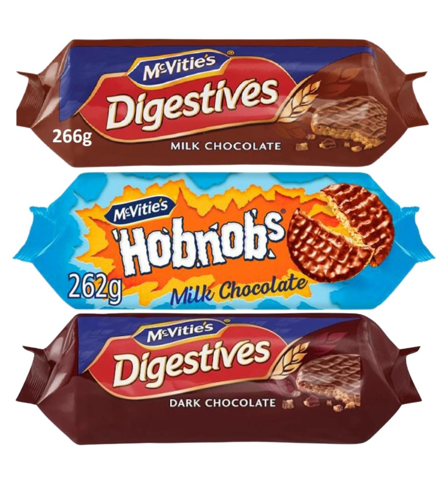 Hobnobs Milk Chocolate Biscuits 262g With Dark Chocolate Digestive Biscuits 266g & Milk Chocolate Digestive Biscuits 266g - Bundle Consisting of Mixed McVitie's x3 Pack - Buy Online on SooperMarket.com