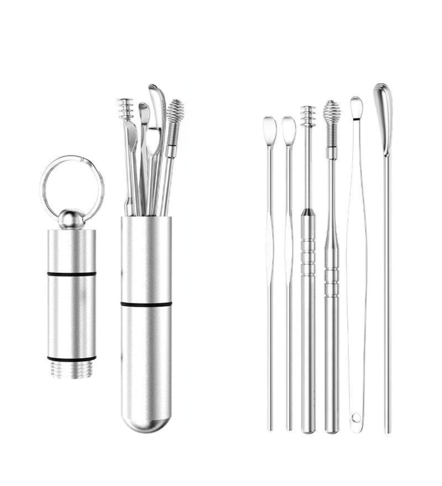Ear Scoop 6-Piece Set of Ear Picking Tools Adult Ear Pick Ear Scoop Stainless Steel Portable Keychain Ear Scoop - Buy Online on SooperMarket.com