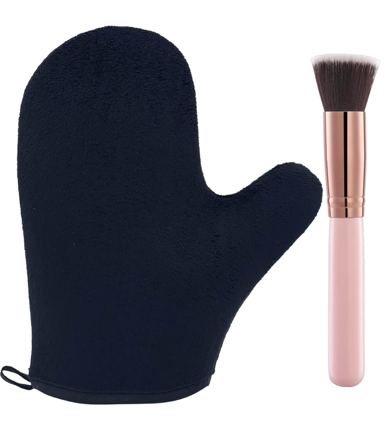 2 Pack Self Tanning Mitt and Brush Set - Sunless Fake Bake Tan Applicator Kit (Black) - Buy Online on SooperMarket.com