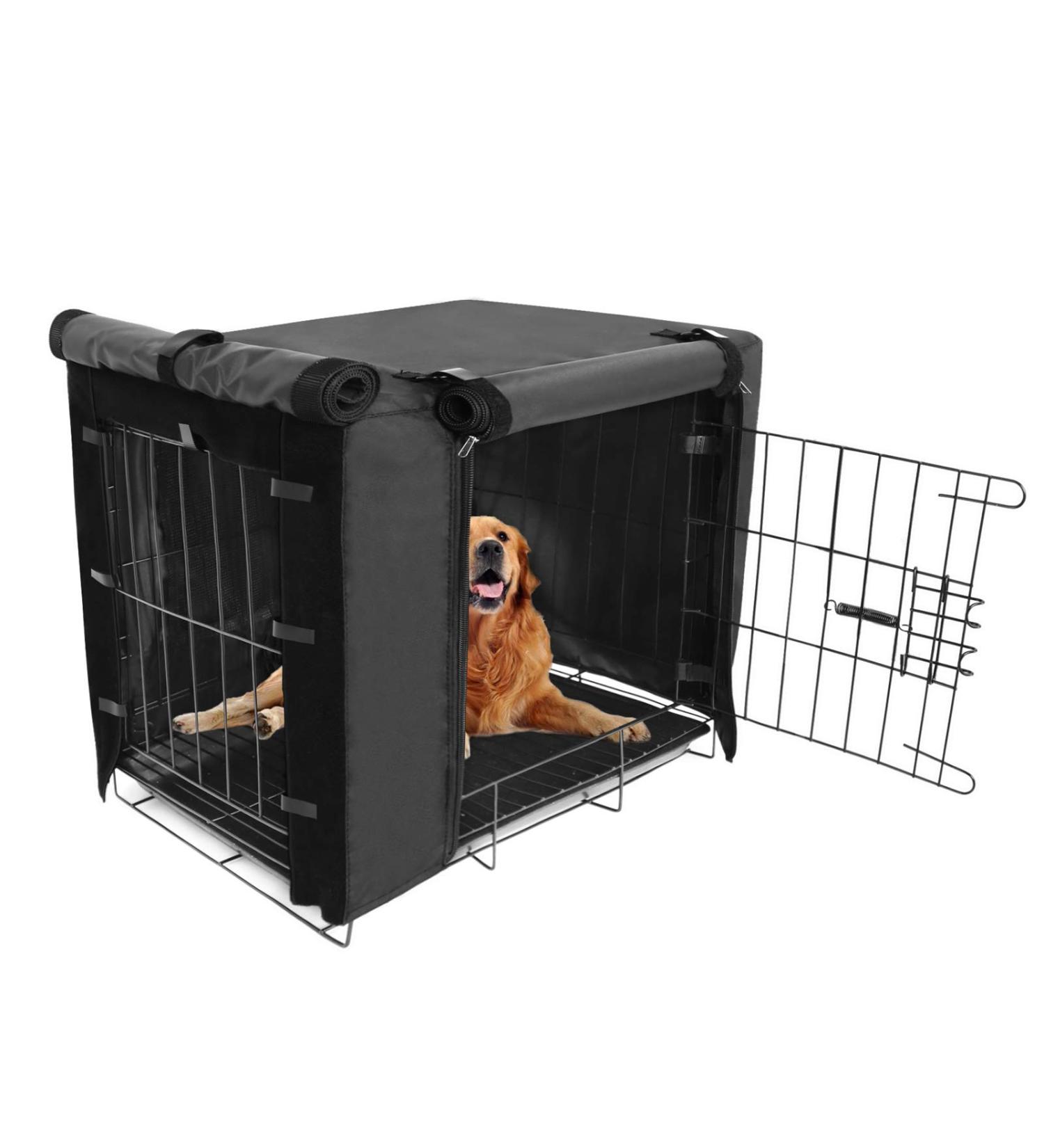 Durable Double Door Dog Crate Cover for Large Pets | Universal Fit for 24-48 inch Wire Crate | Black | 48L x 30W x 33H - Buy Online on SooperMarket.com