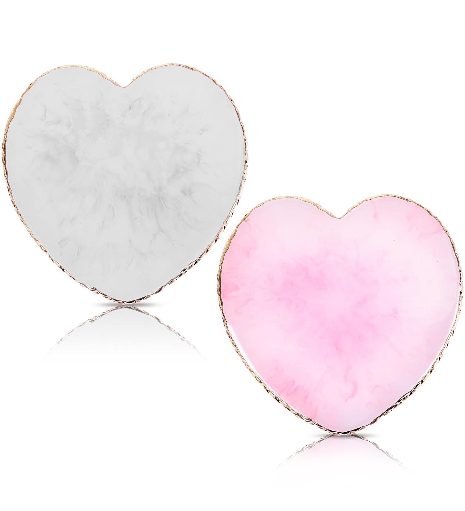 WLLHYF Resin Nail Art Palette - 2Pcs Golden Edge Heart-Shaped Mixing Palettes for Nail Art Painting and Cosmetic Mixing - Buy Online on SooperMarket.com