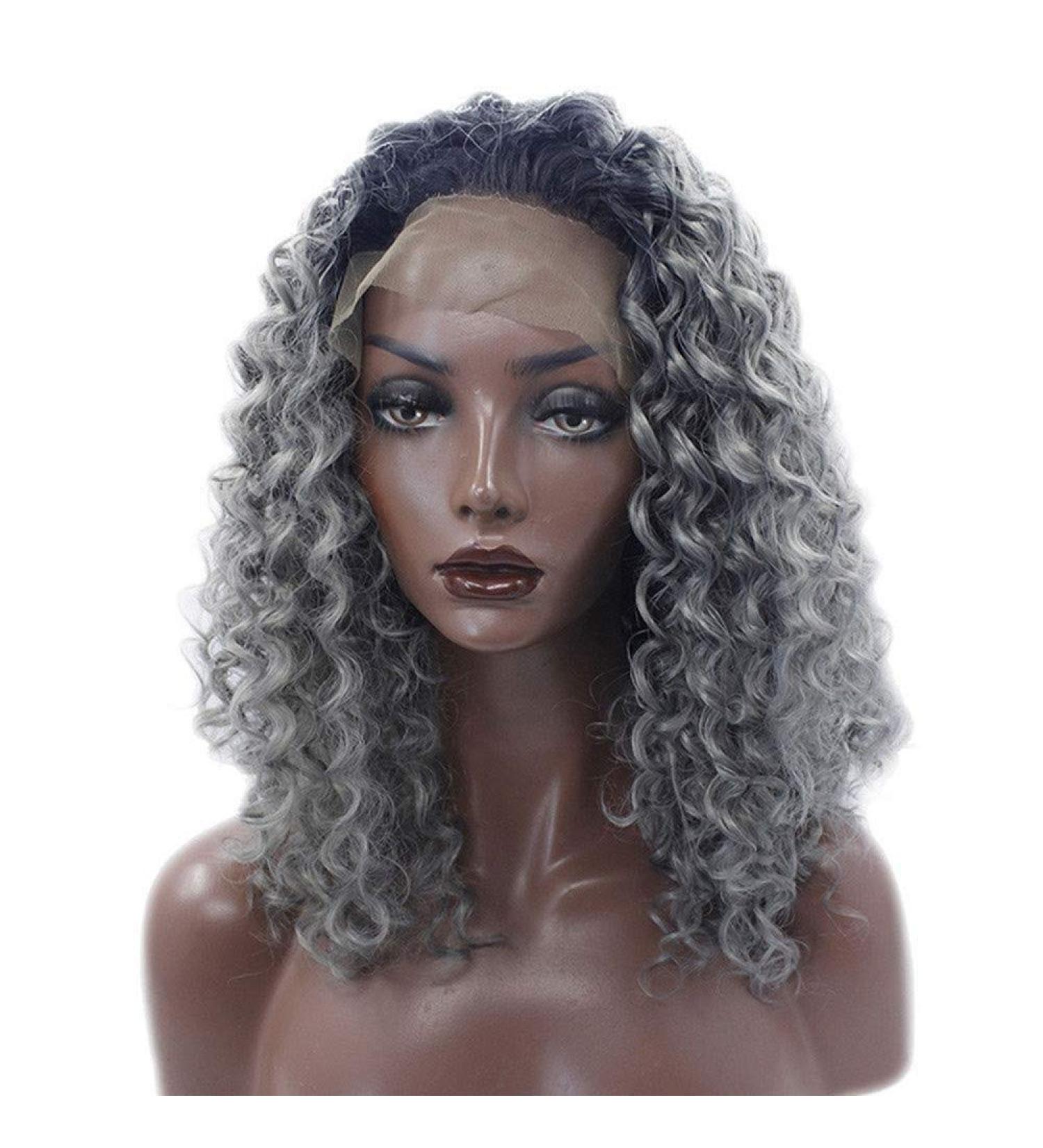 BGHJUE Women's Dark Grey Long Wave Synthetic Wig | Curly Lace Front Hairpieces for International Shipping - Buy Online on SooperMarket.com