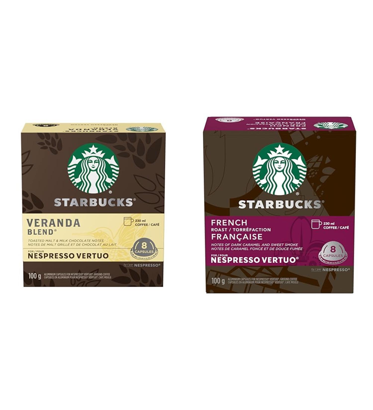 Starbucks by Nespresso Veranda Blend Blonde Roast Coffee Pods & French Roast For NESPRESSO VERTUO Dark Roast Coffee + Roast Veranda 1 g (Pack of 1) - Buy Online on SooperMarket.com