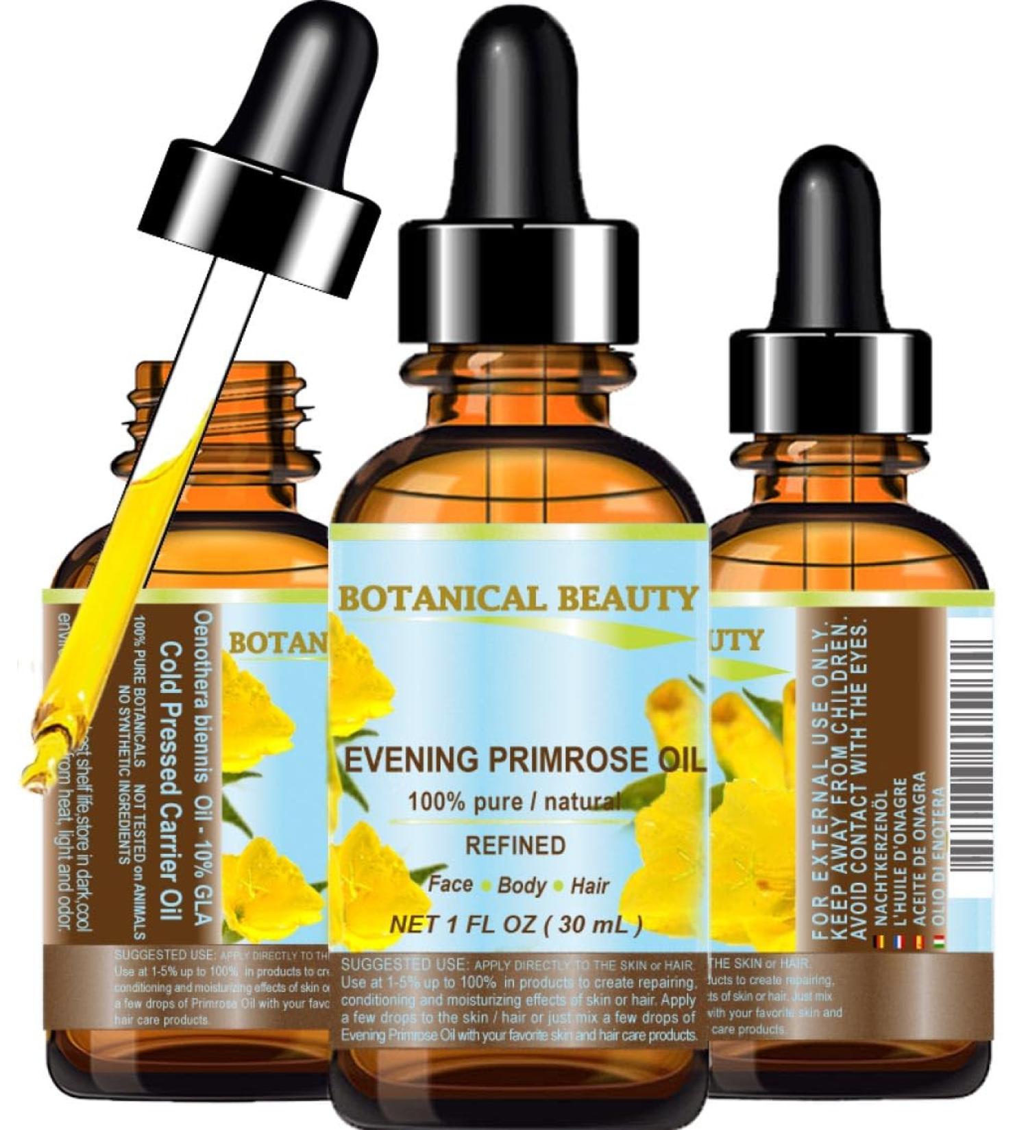 Evening Primrose Oil 100% Pure Natural - 1 Fl. oz | Virgin Cold Pressed Carrier Oil for Face Skin Hair & Nails - Rich in GLA | Botanical Beauty - Buy Online on SooperMarket.com