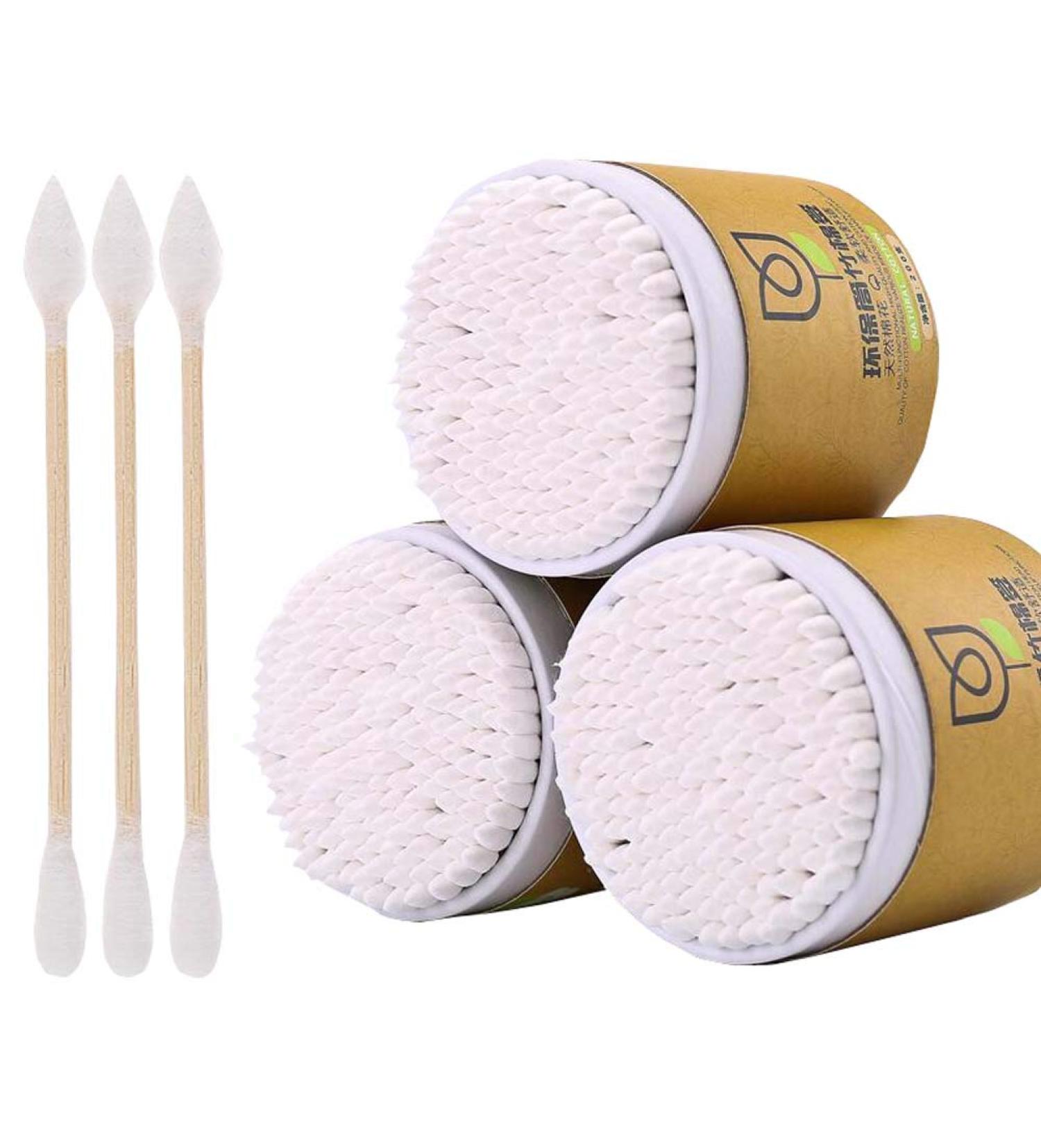 600 Counts Cotton Swabs Natural Double Tipped Organic Cruelty Free Ear Buds D04
