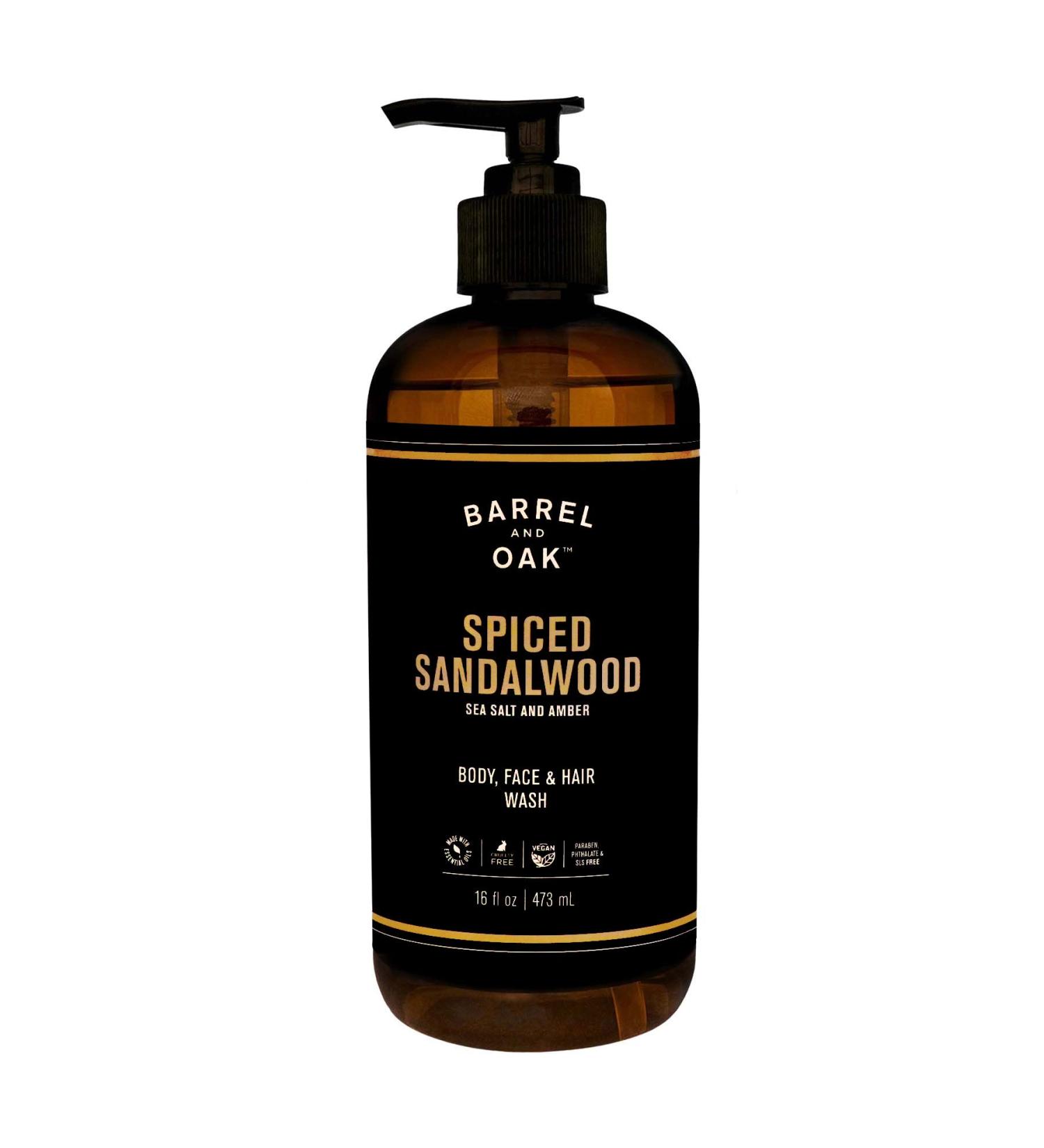 Barrel and Oak All-In-One Men's Body Wash - Natural Exfoliator, Moisturizer & Hair Hydrator - Spiced Sandalwood Scent - 16oz - Buy Online on SooperMarket.com