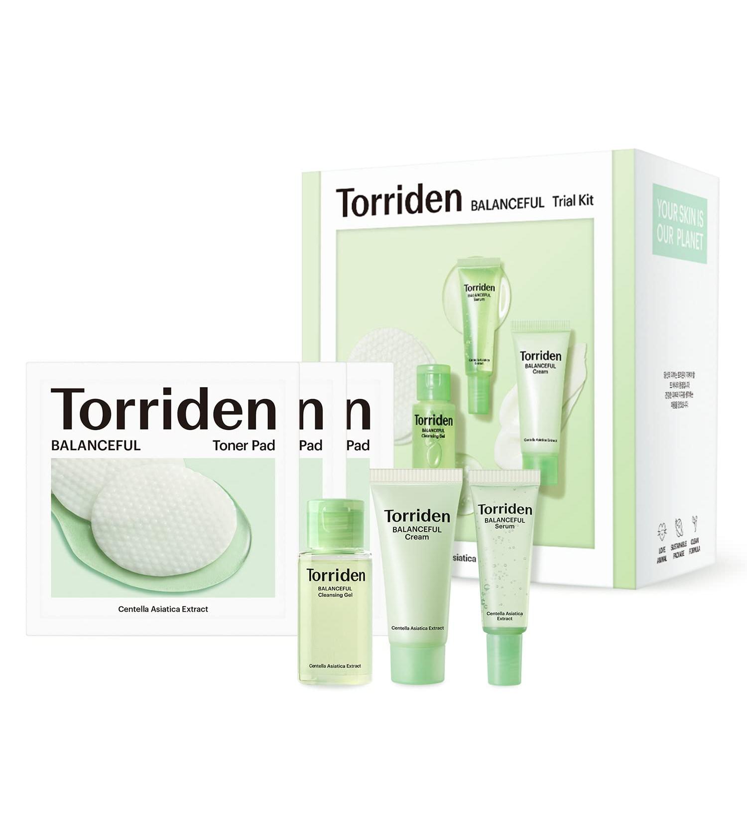 Torriden BALANCEFUL Cica Trial Kit | Vegan Gotu Kola Skincare 4-Step Regimen | Hypoallergenic Korean Skincare for All Skin Types - Buy Online on SooperMarket.com