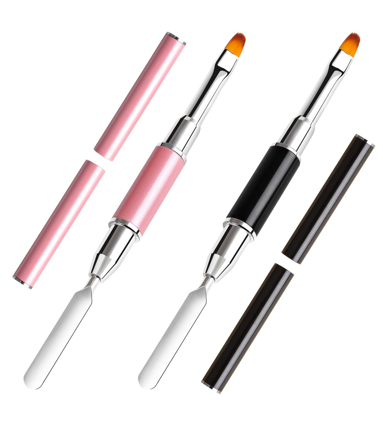 Kalolary Dual-Ended Poly Gel Brush Set - 2PC Acrylic Nail Extension Tools (Black + Pink) | Perfect for UV Gel & Nail Art - Buy Online on SooperMarket.com