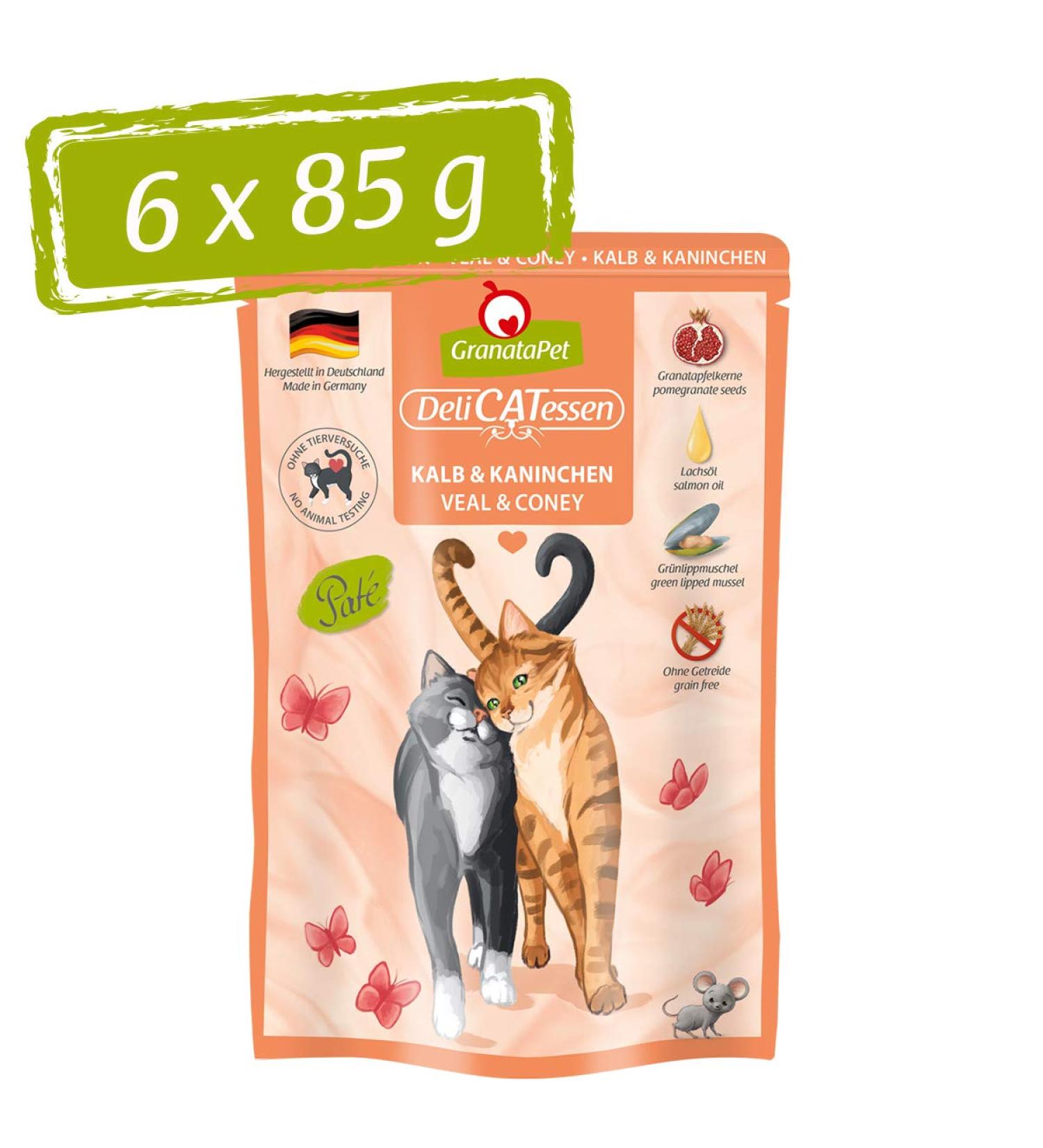 Granatapet Delicatessen Kalb & Rabbits Wet Cat Food - Grain-Free Sugar-Free Gourmet 6x85g Pack - Buy Online on SooperMarket.com