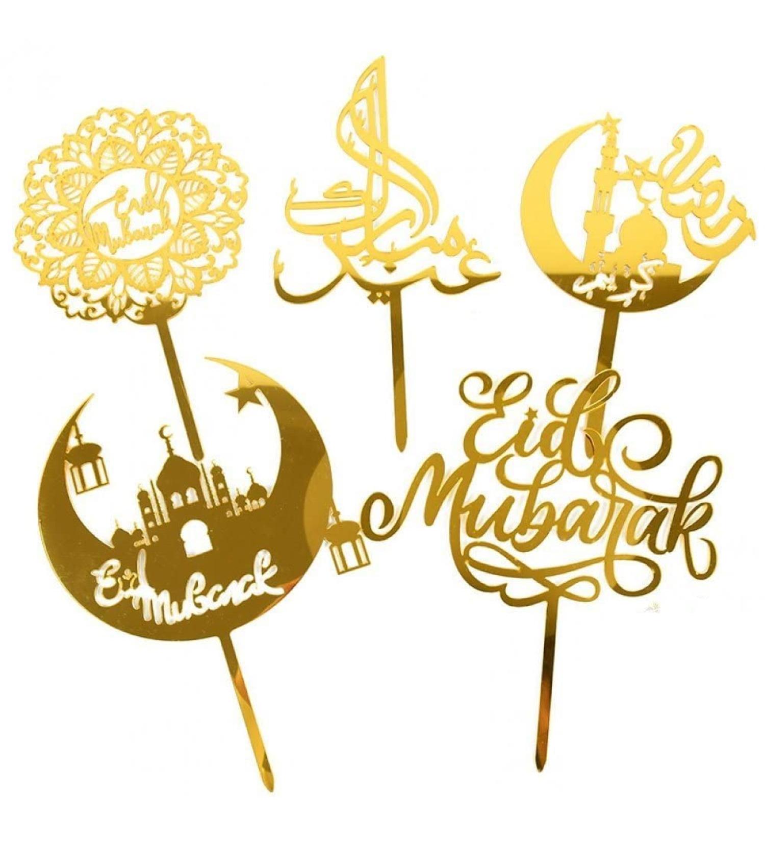 Eid Mubarak Cake Toppers Golden Ramadan Cake Topper Acrylic Moon Cake Topper for Islamic Muslim Festival Decorations - Buy Online on SooperMarket.com