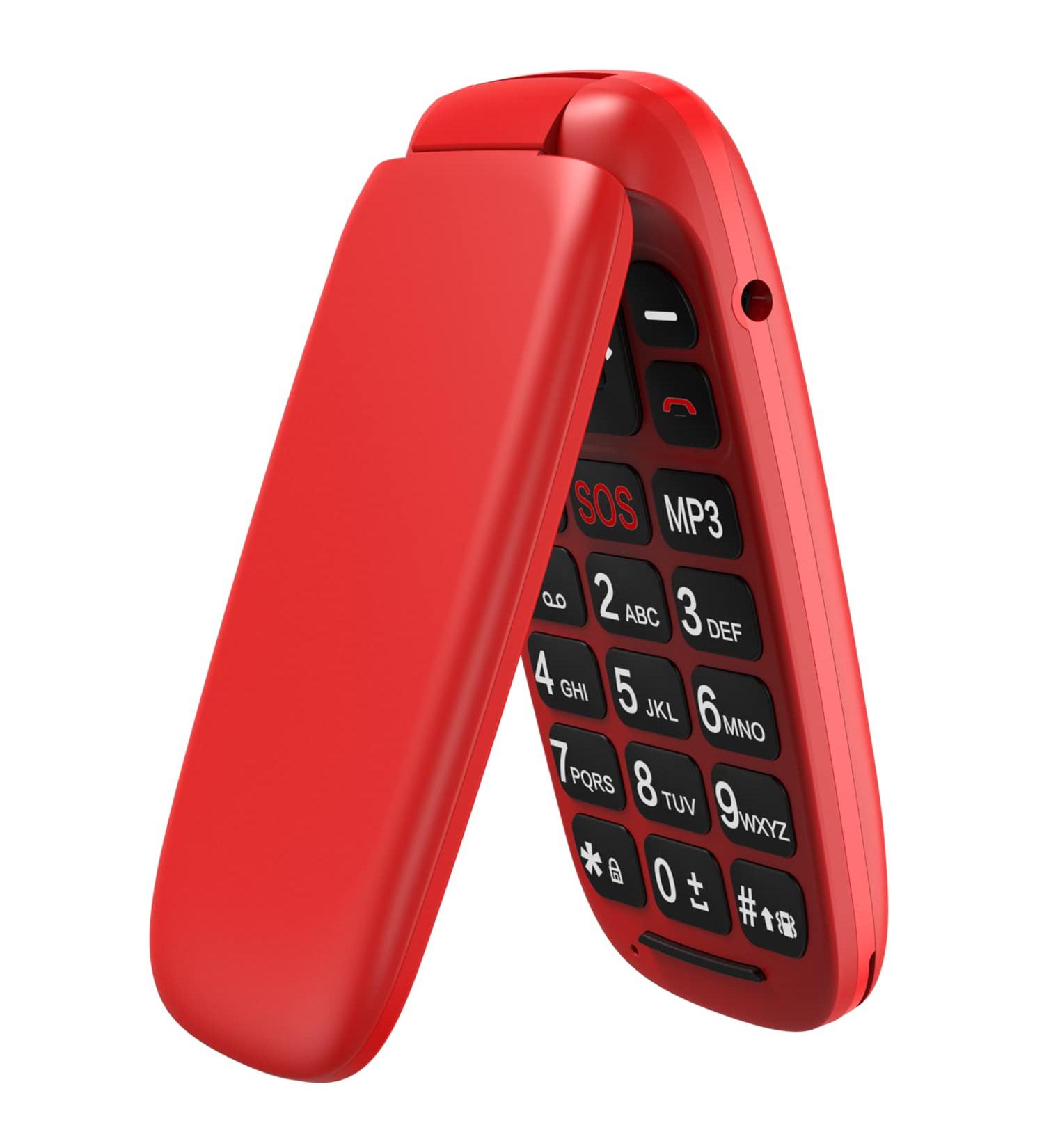 USHINING GSM Senior Flip Phone - Large Button Emergency Call 1.77 Color Display - No Contract - Red - Buy Online on SooperMarket.com