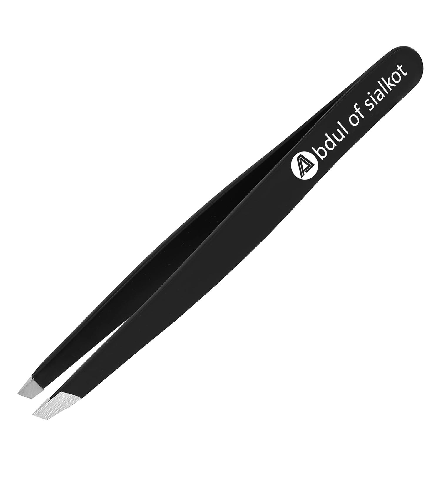 Abdul of Sialkot Slant Tip Stainless Steel Eyebrow Tweezers - Professional Precision for Women & Men - Perfect for Brow & Facial Hair - Pack of 1 (Black) - Buy Online on SooperMarket.com