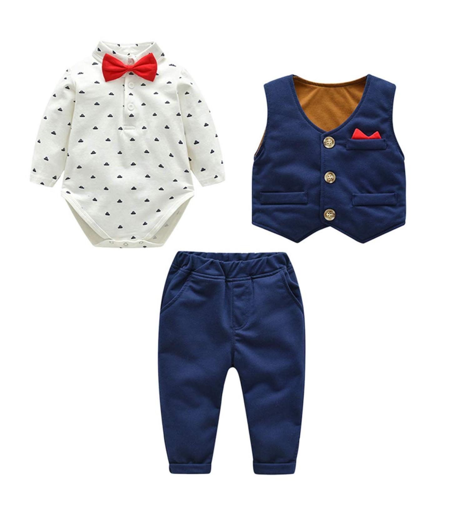 Famuka Baby Boy 3 Piece Formal Outfit Suit | Gentleman Tuxedo Navy | 1-12 Months - Buy Online on SooperMarket.com
