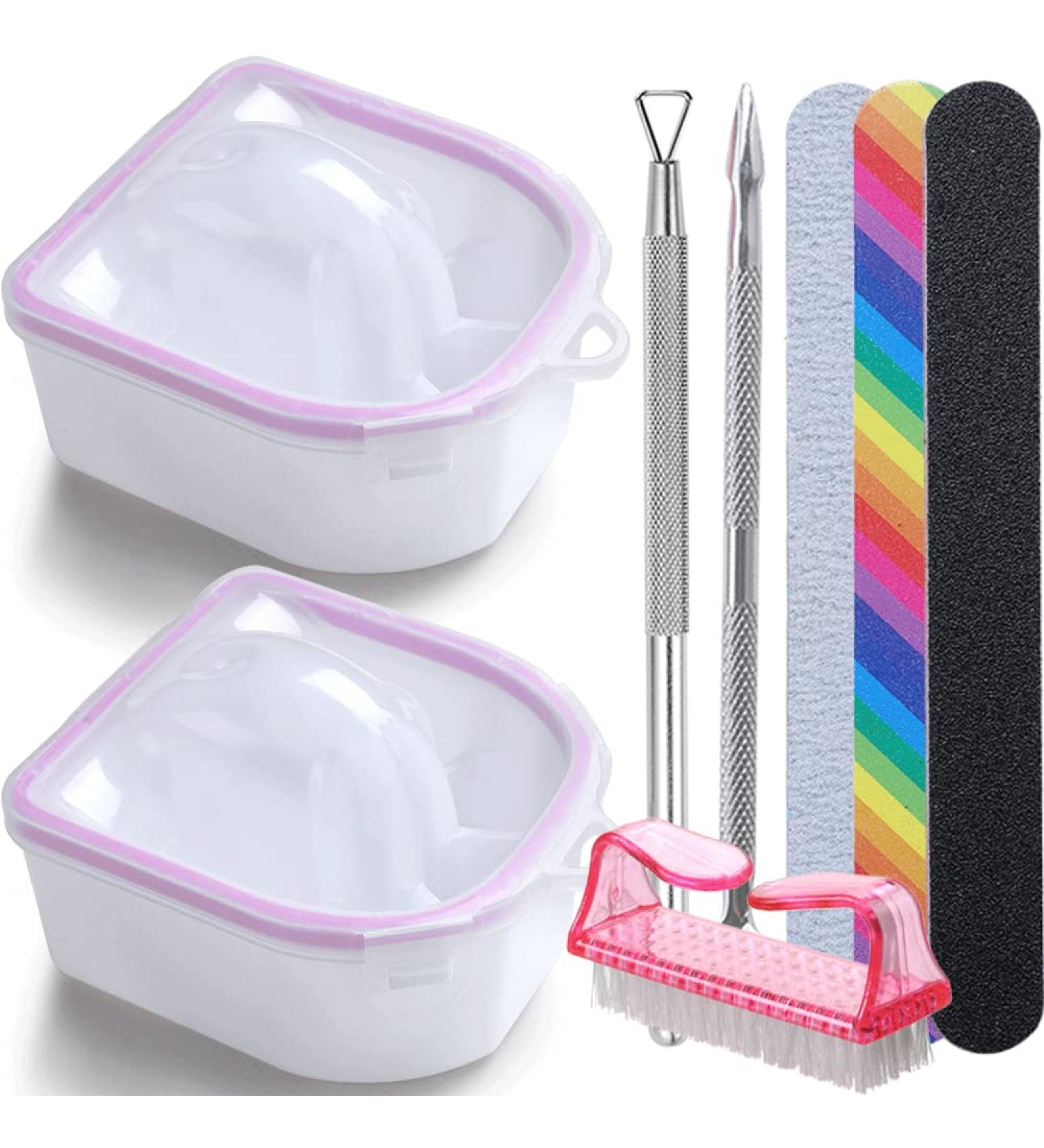 Borogo Nail Soaking Bowl Set for Gel Polish Removal and Manicure - Includes Brush, Pusher, Peeler, File, and Buffer Block - Buy Online on SooperMarket.com