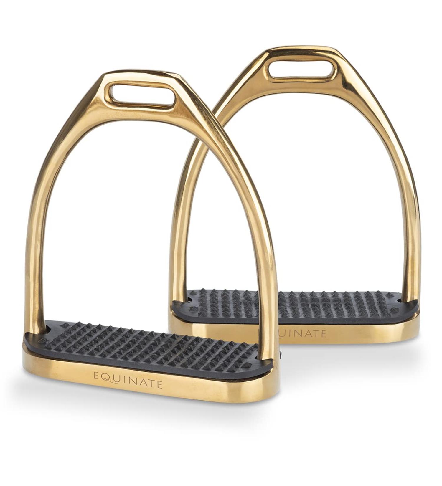 Equinate Stirrups Luna 10cm Gold - Anti-Slip Rubber Tread | Ideal for Adults & Children - 2 Pieces - Shop Internationally - Buy Online on SooperMarket.com