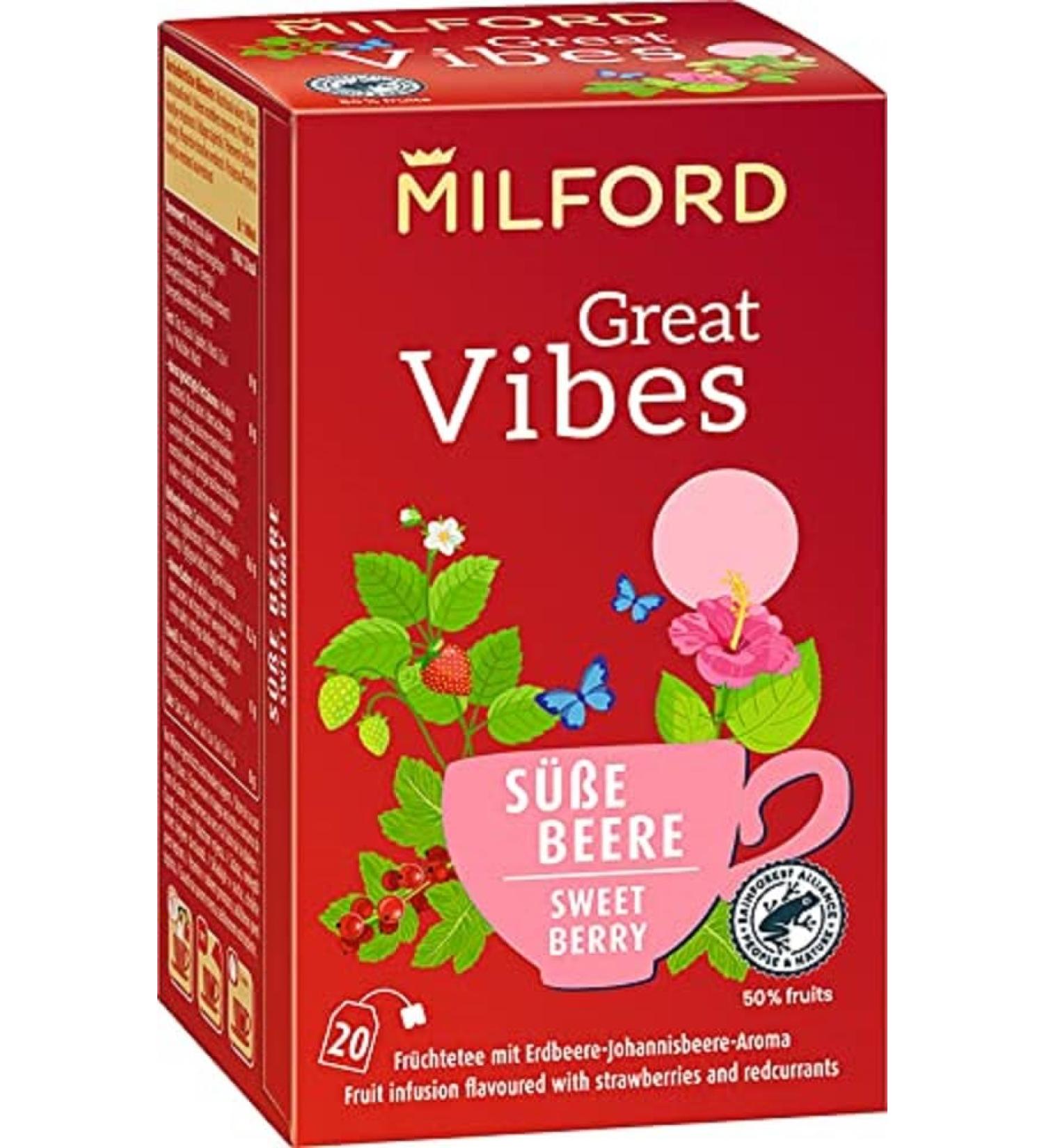 Milford Great Vibes Sweet Berry Fruit Tea - Strawberry-Currant Flavor | 20 Tea Bags | International Shipping - Buy Online on SooperMarket.com