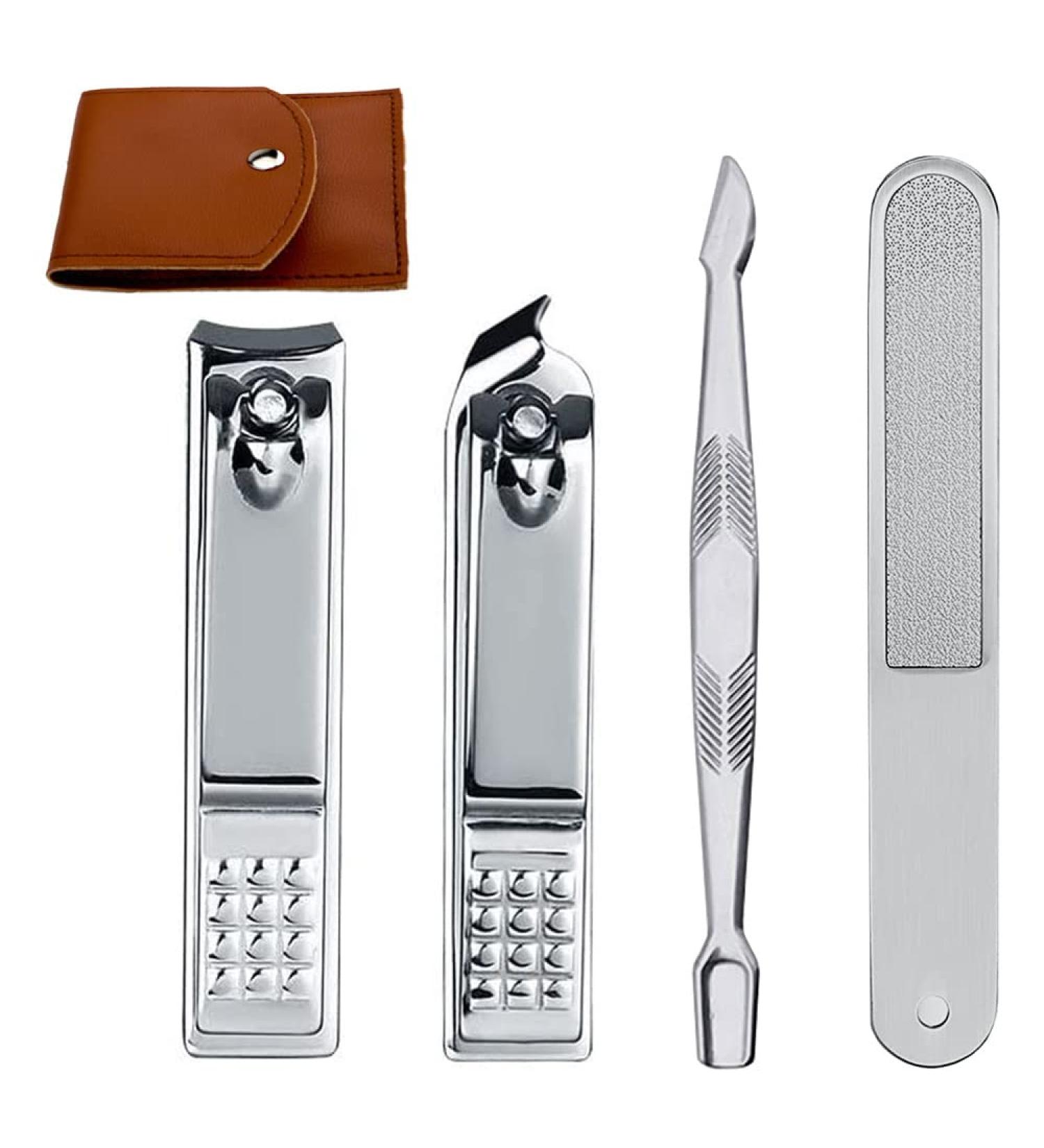 Econtal Nail Clippers Set of 4 Small Slanted with Nail File Cuticle Remover Pusher & Clippers Pliers | Best Quality Manicure Tools for Perfect Nails - Buy Online on SooperMarket.com