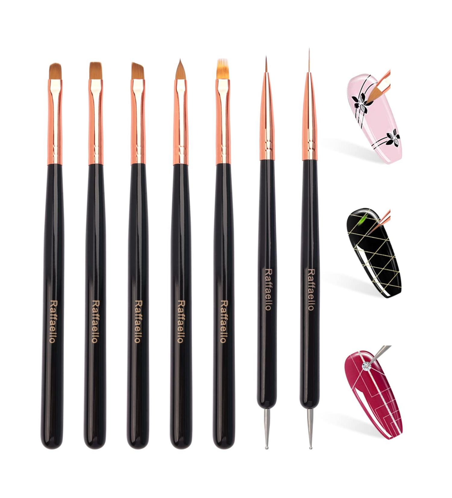 Nail Art Brushes Set Raffaello 7Pcs - Professional Nail Tips Design Tools with Poly Extension Gel, Acrylic Brushes, Painting Drawing Pen Kit for Salon & Home Use - Buy Online on SooperMarket.com