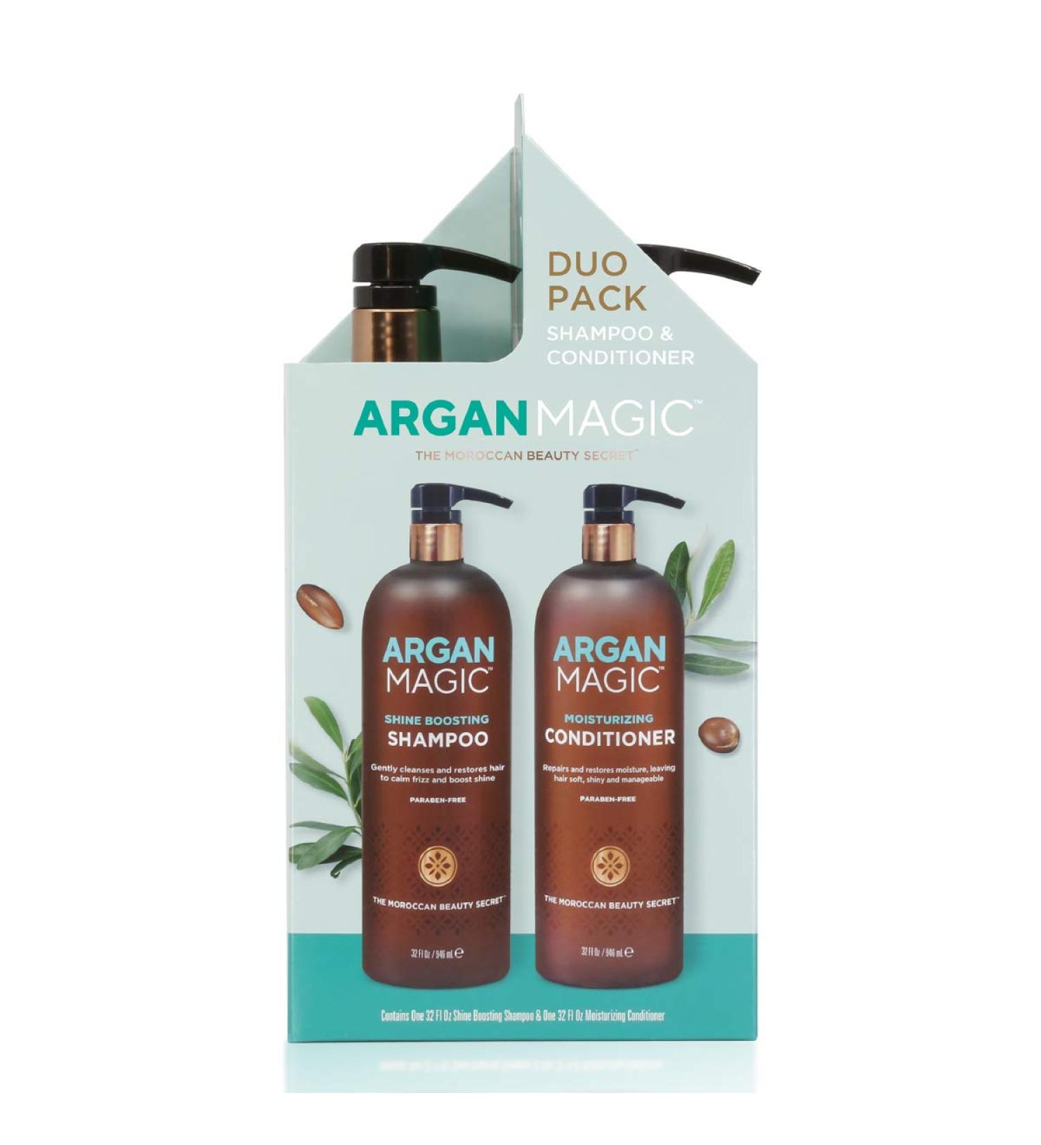 Argan Magic Shine Boosting Shampoo & Conditioner Duo - 32 oz, Made in USA, Paraben & Cruelty Free - Buy Online on SooperMarket.com