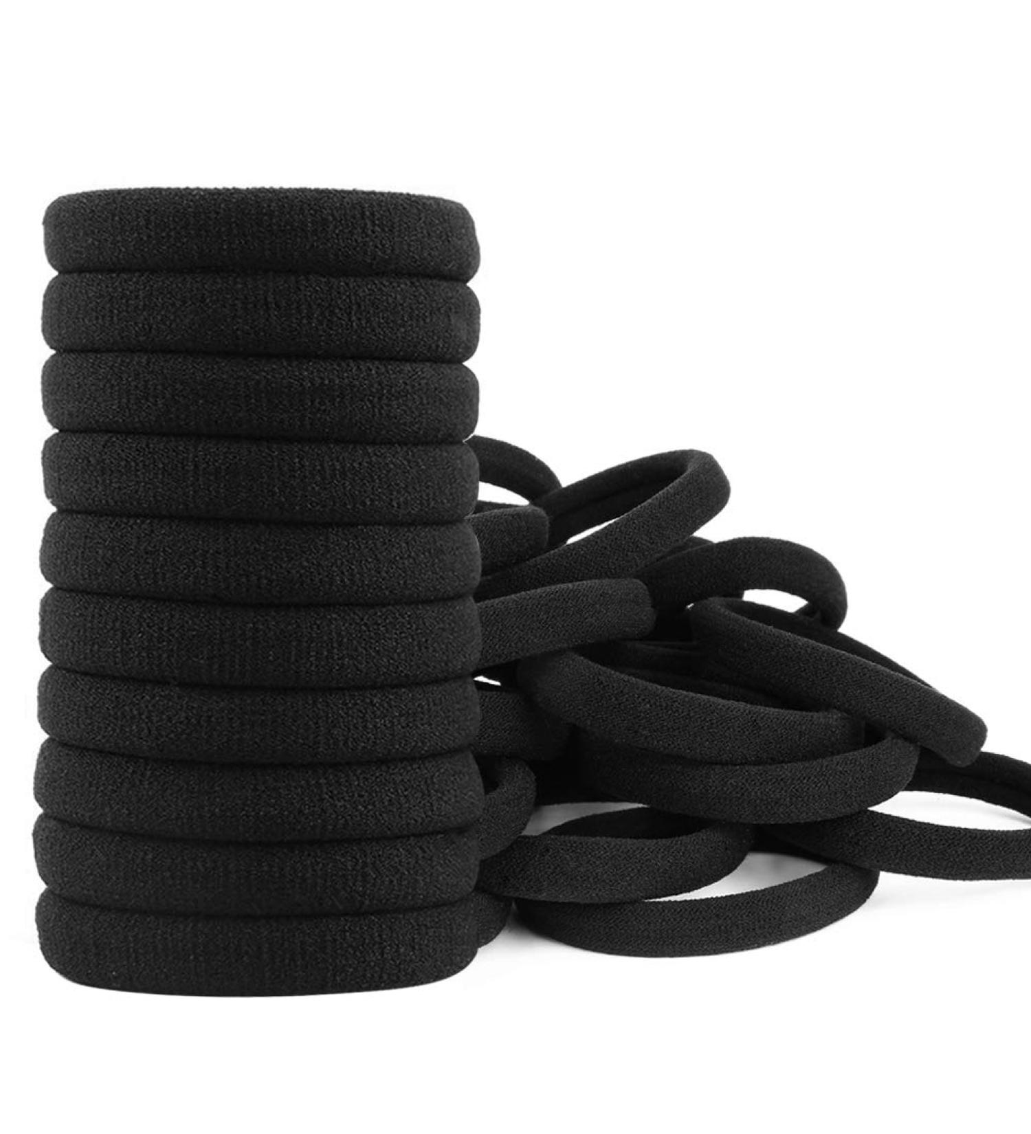 Xcozu 100 Black Hair Ties - Elastic Hair Bobbles for Women Girls & Children - Strong Stretch Bands for Thick Hair (40x8mm) - 1 Pack - Buy Online on SooperMarket.com