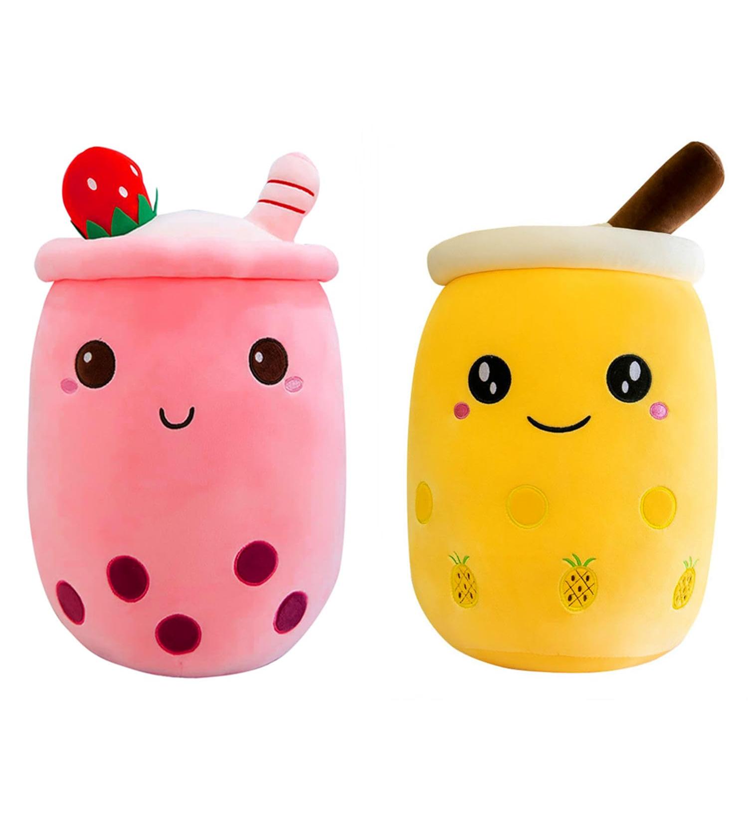 SPIRITUDE 2Pcs Boba Plush Strawberry & Pineapple Stuffed Bubble Tea Plushies - 9.4 Inch Huggable Cushion Gift for Girlfriend - Adult Milk Tea Cup Shaped Plush - Buy Online on SooperMarket.com