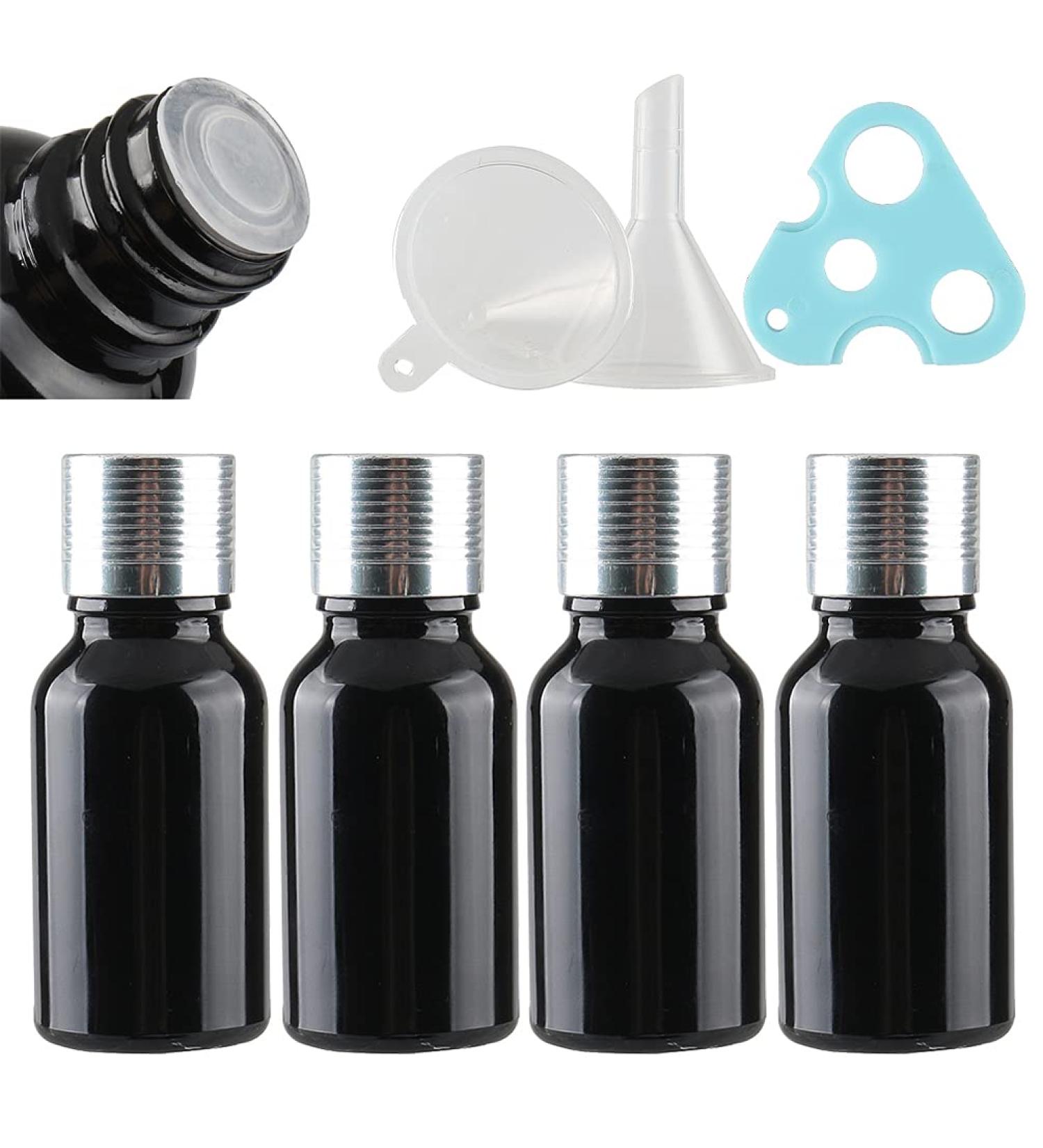 Buy Tianzd 4-Piece 15ml Black Glass Bottles Set | Sealed Stopper & Aluminum Cap | Ideal for Oils Fragrance and Aromatherapy - Buy Online on SooperMarket.com