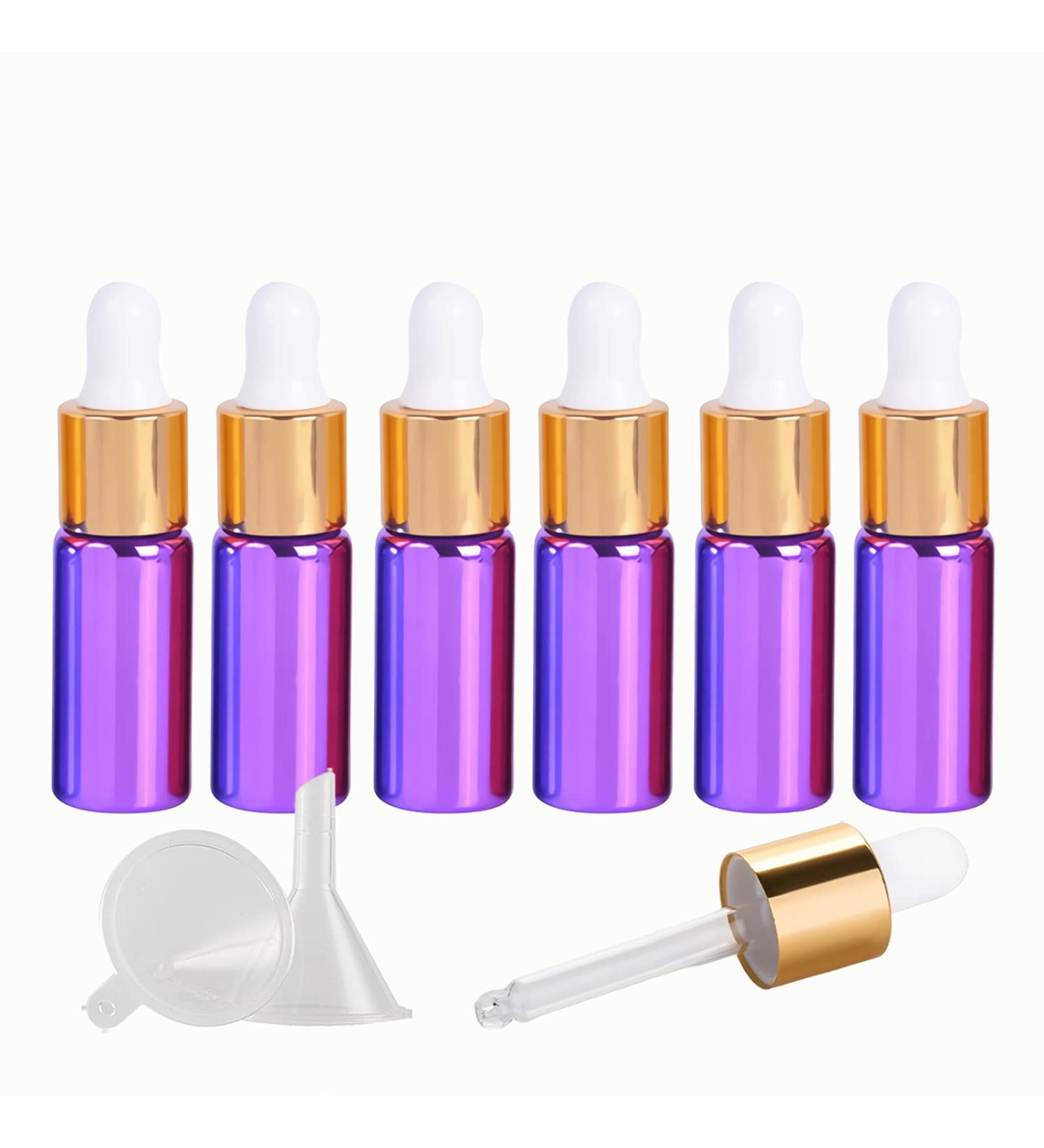 Tianzd 6-Pack 5ml Empty Chrome Purple Drip Bottles with Glass Pipette - Ideal for Perfume & Essential Oils - Buy Online on SooperMarket.com