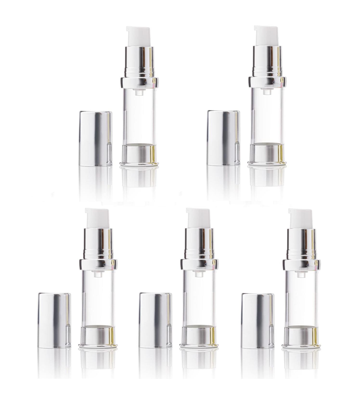 Airless Pump Bottles Pack of 5 empty Plastic Pump Travel Bottle Lotion Dispenser foundation cream gel cosmetics (Silver 7.5ml) - Buy Online on SooperMarket.com