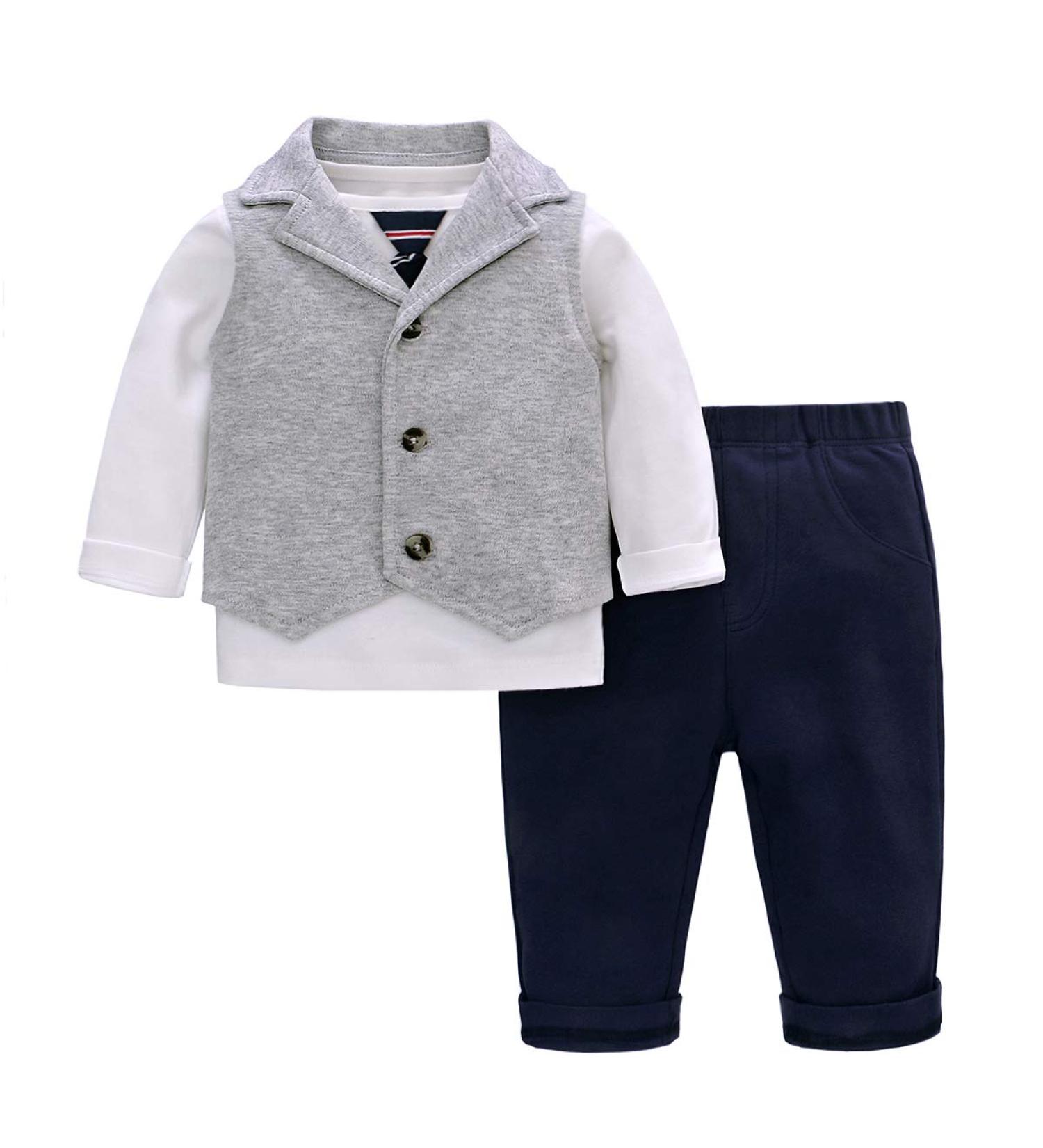 Famuka Baby Boy Gentleman Tuxedo Suit 3 Piece Set - 24 Months Grey | Formal Wedding Outfit - Buy Online on SooperMarket.com