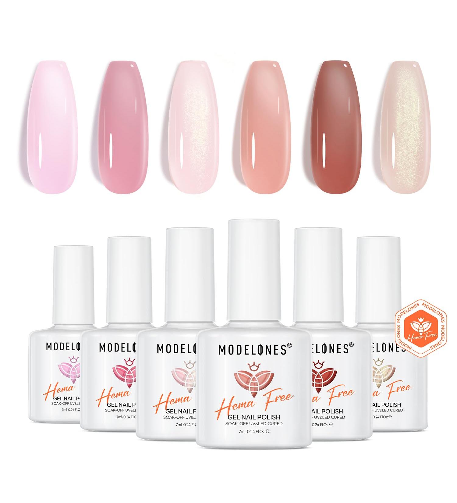 Modelones Hema Free Gel Nail Polish 6 Colors Nude Pink Jelly Gel Polish Neutral Nail Gel Polish Summer Shimmery Glitter Translucent Nail Art Gel Soak off Manicure DIY Salon for Girls Women Jelly Nude Pink - Buy Online on SooperMarket.com