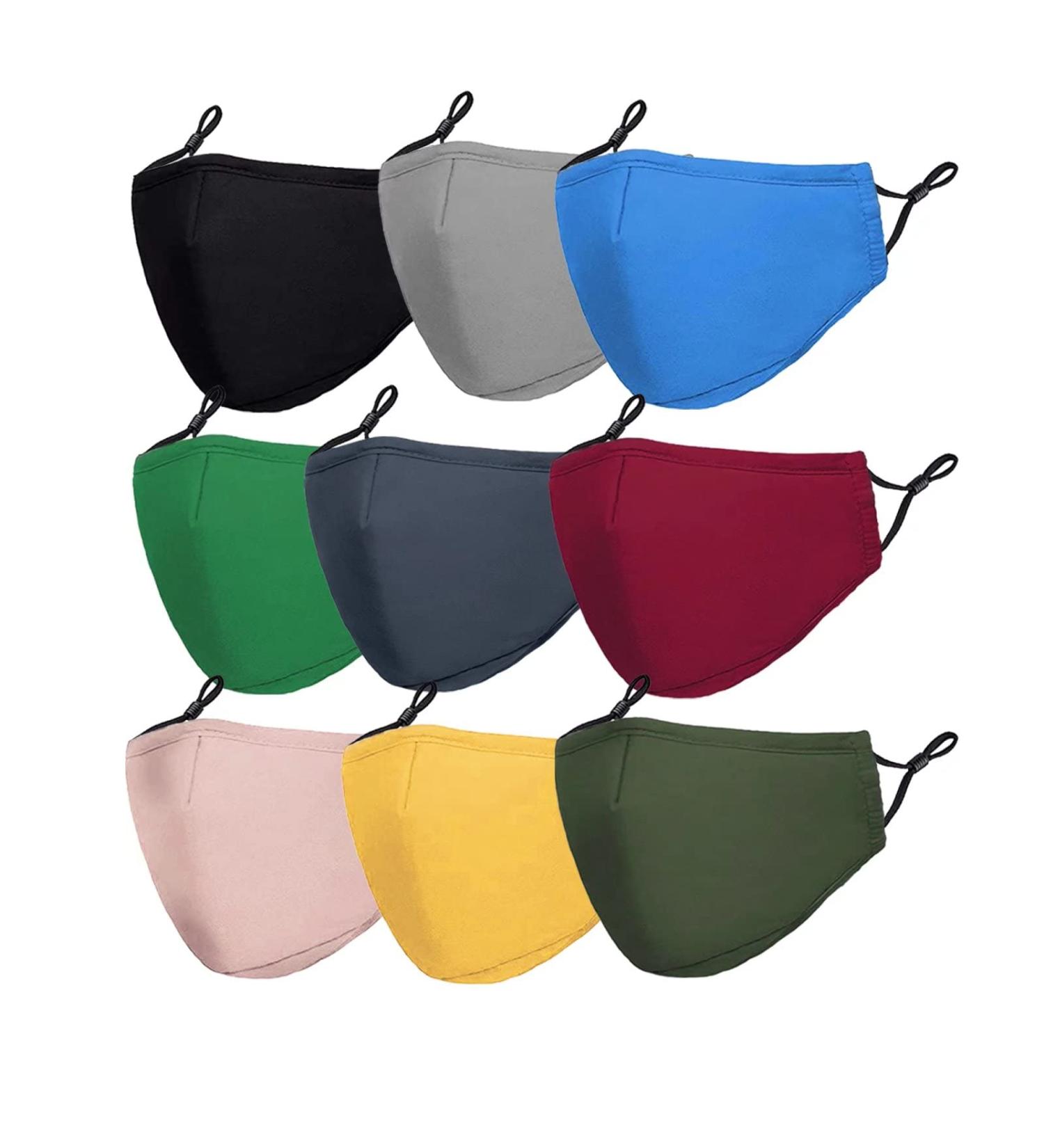 Kids Cloth Face Mask Reusable Washable 9 Pcs Adjustable Masks for School Boys Girls - 9 Count (Pack of 1) - Black, Light Gray, Royal Blue, Mint Green, Dark Gray, Cerise, Baby Pink, Olive Drab, Yellow - Buy Online on SooperMarket.com