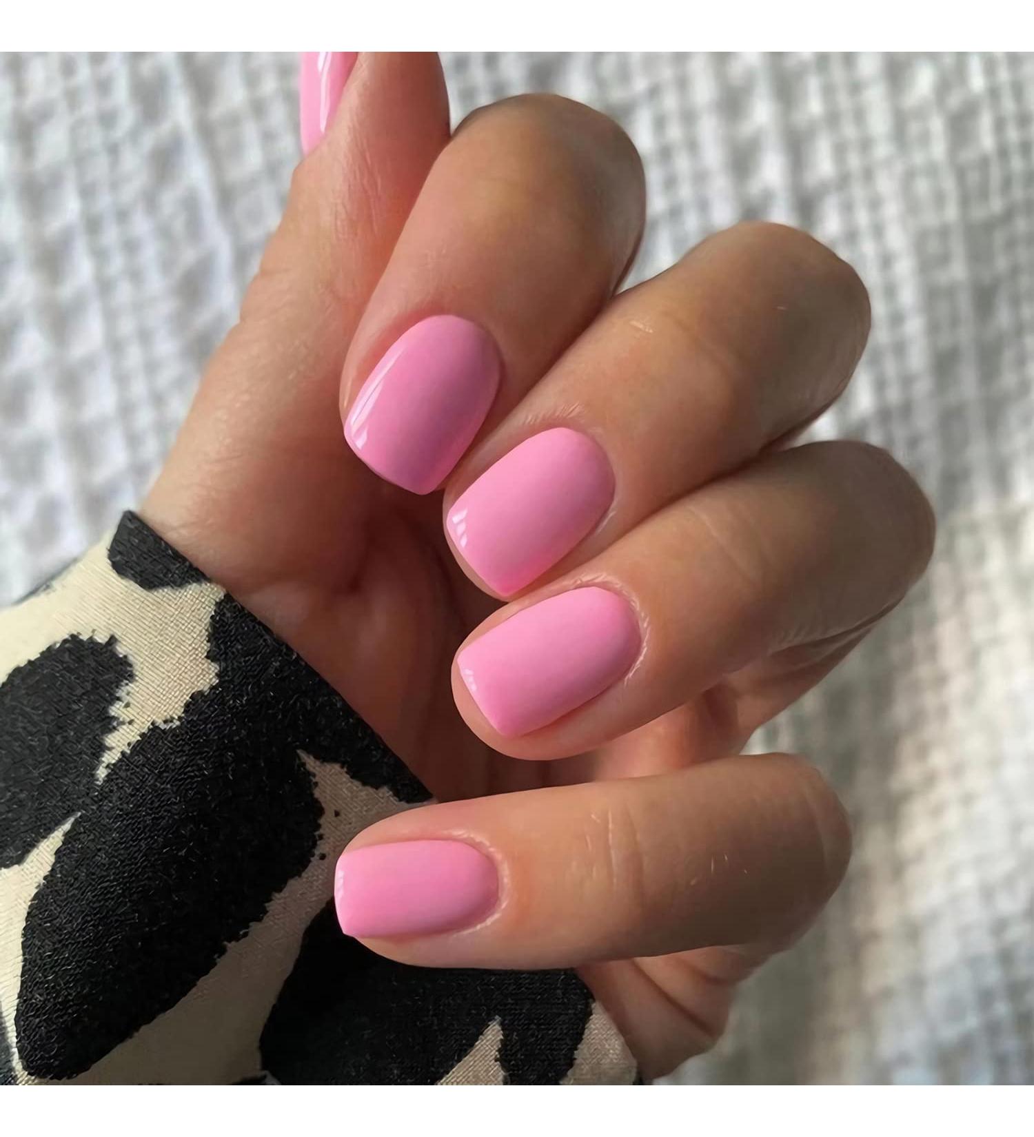Rose Pink Square Press-on Nails - Full Cover Short Fake Nails for Women & Girls | Glossy Acrylic Design - Barbie Powder - Manicure Art Decor - Buy Online on SooperMarket.com
