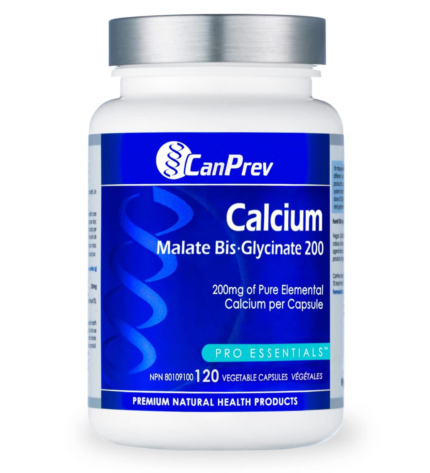 CanPrev Calcium Malate Bis-Glycinate Supplement | 120 Capsules | Therapeutic 200mg Elemental | Ideal for Healthy Bones Teeth Muscle Cramps Promote Relaxation & Digestive System - Buy Online on SooperMarket.com