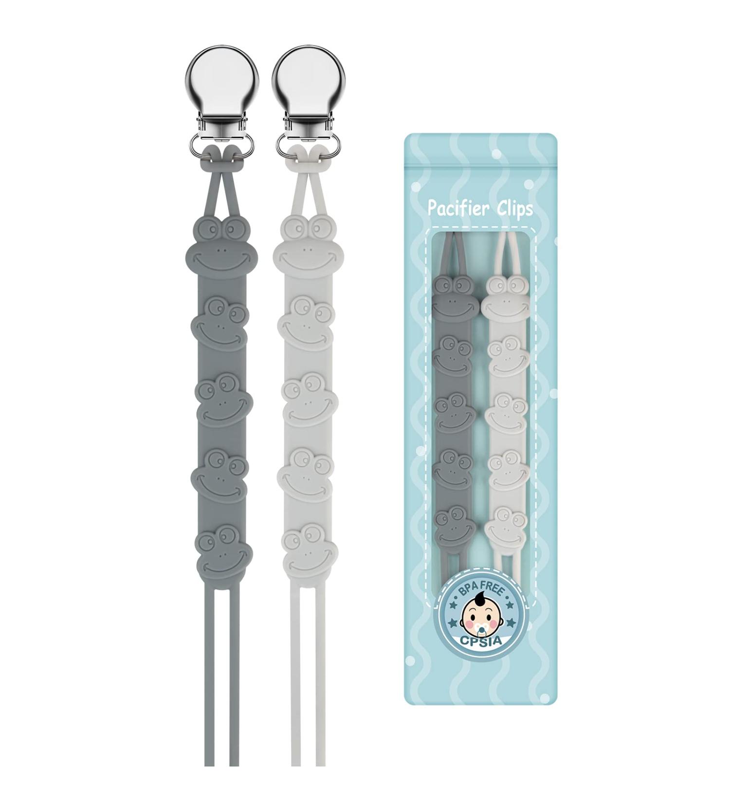 Buy Kowlone Silicone Frog Pacifier Clips for Girls - 2-Pack Gray | Perfect Baby Shower Gift - Buy Online on SooperMarket.com